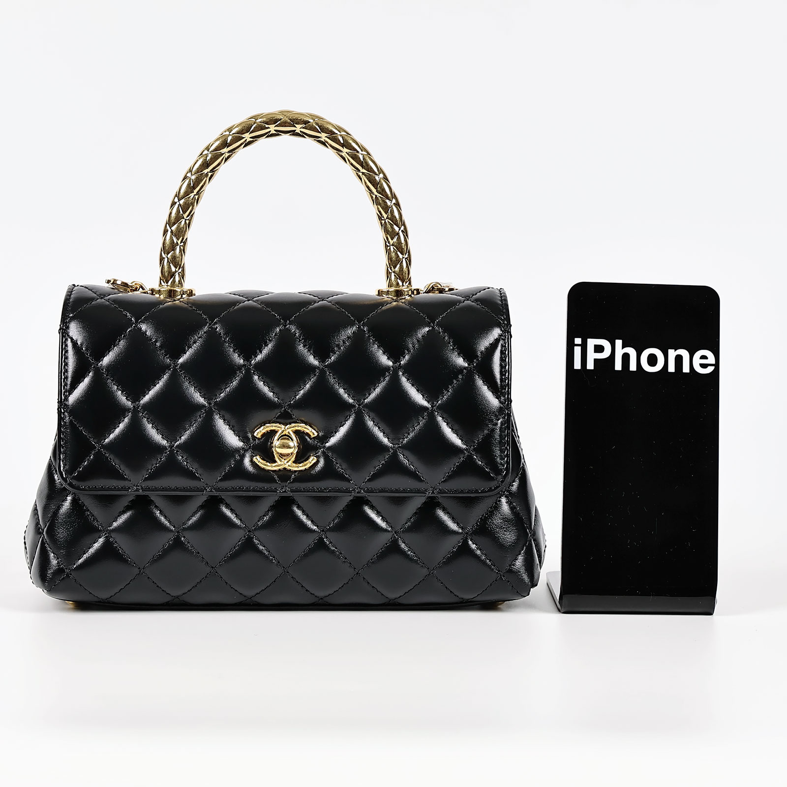 香奈兒 CHANEL Handle 24 手提 口蓋包 A92990 晶片款 黑金羊COCO HANDLE 24 原廠盒子/防塵袋/台灣購買證明