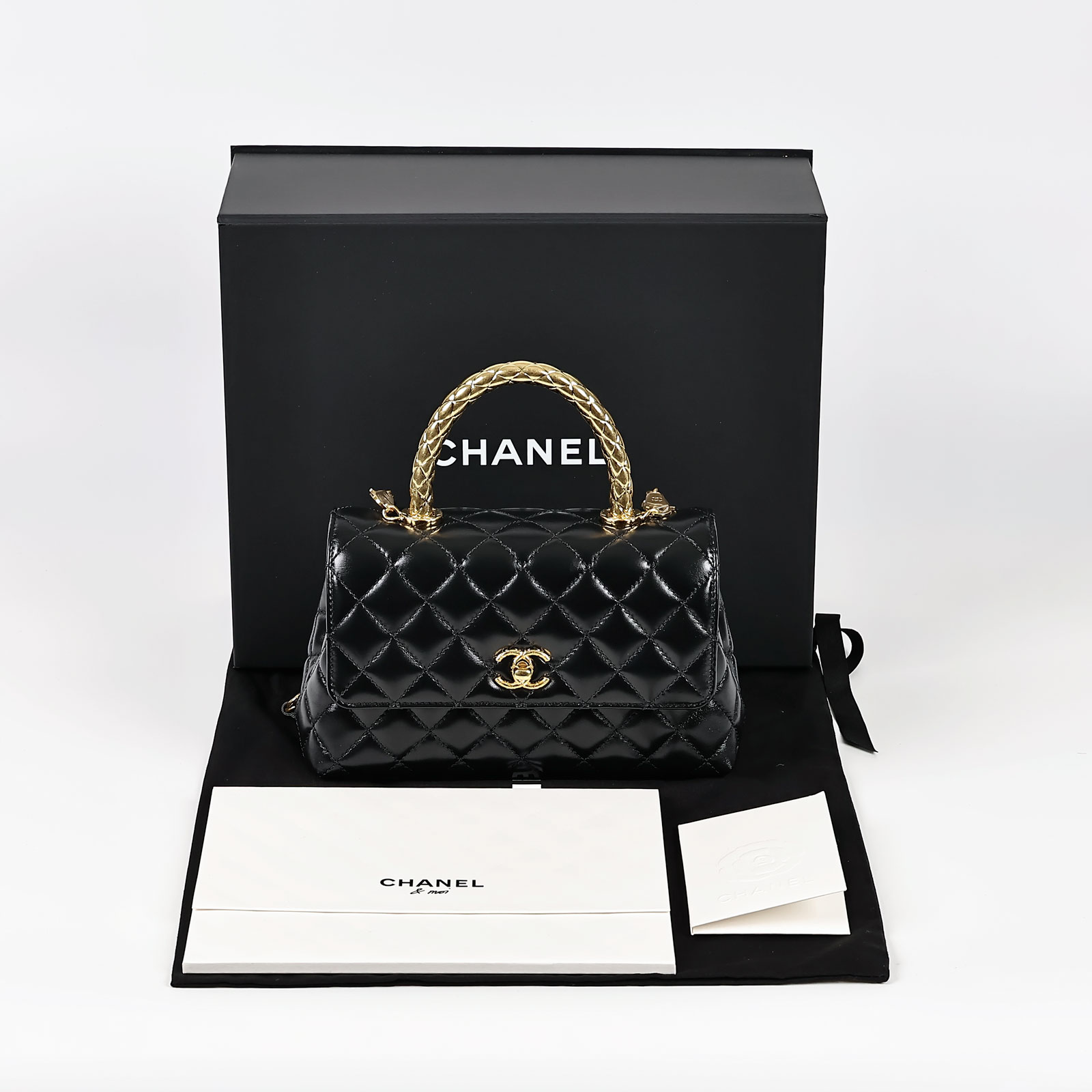 香奈兒 CHANEL Handle 24 手提 口蓋包 A92990 晶片款 黑金羊COCO HANDLE 24 原廠盒子/防塵袋/台灣購買證明