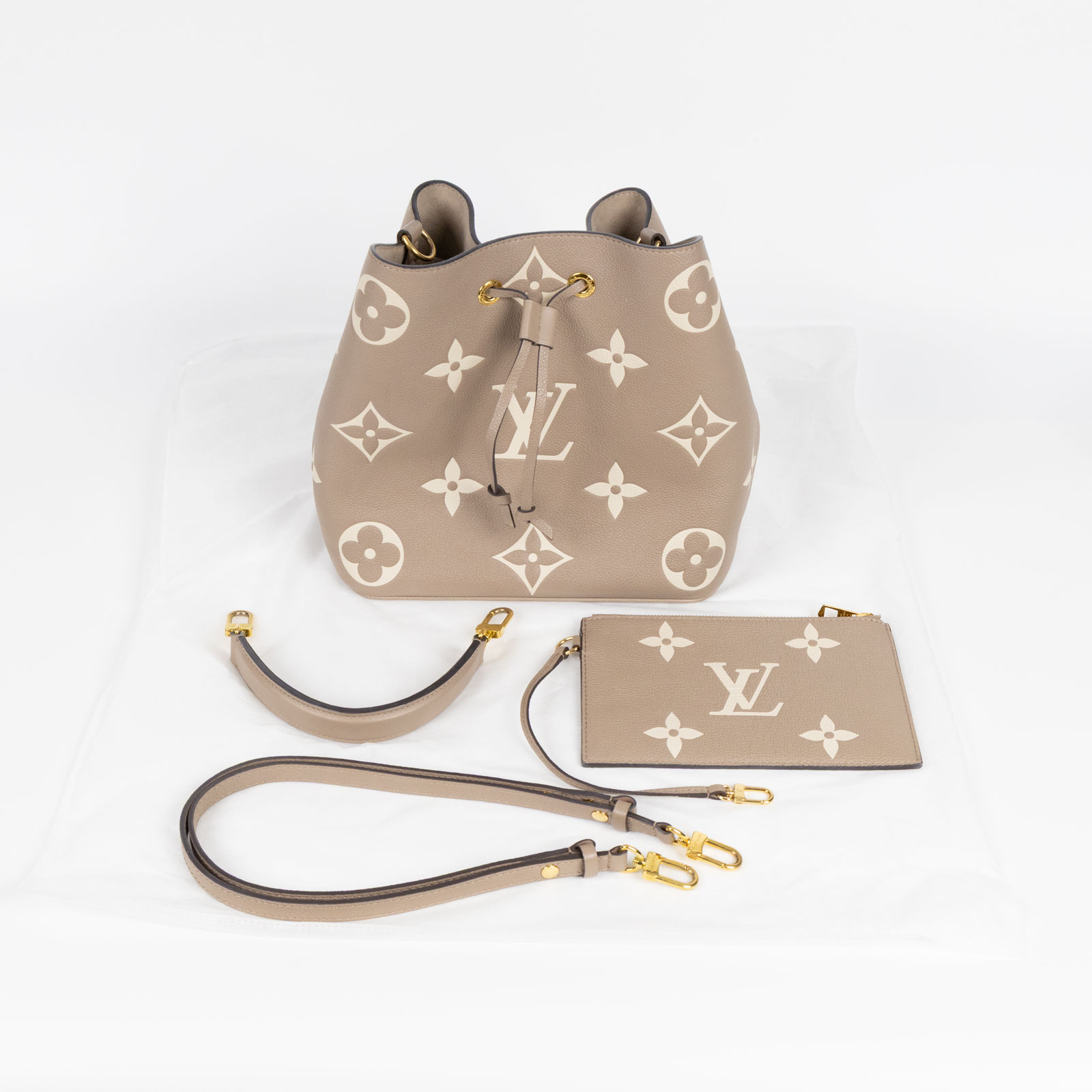 路易威登 LOUIS VUITTON NéoNoé MM 雙色 束口水桶包 M45555 晶片款 ☆斑鳩灰NEONOE MM 內袋/背帶