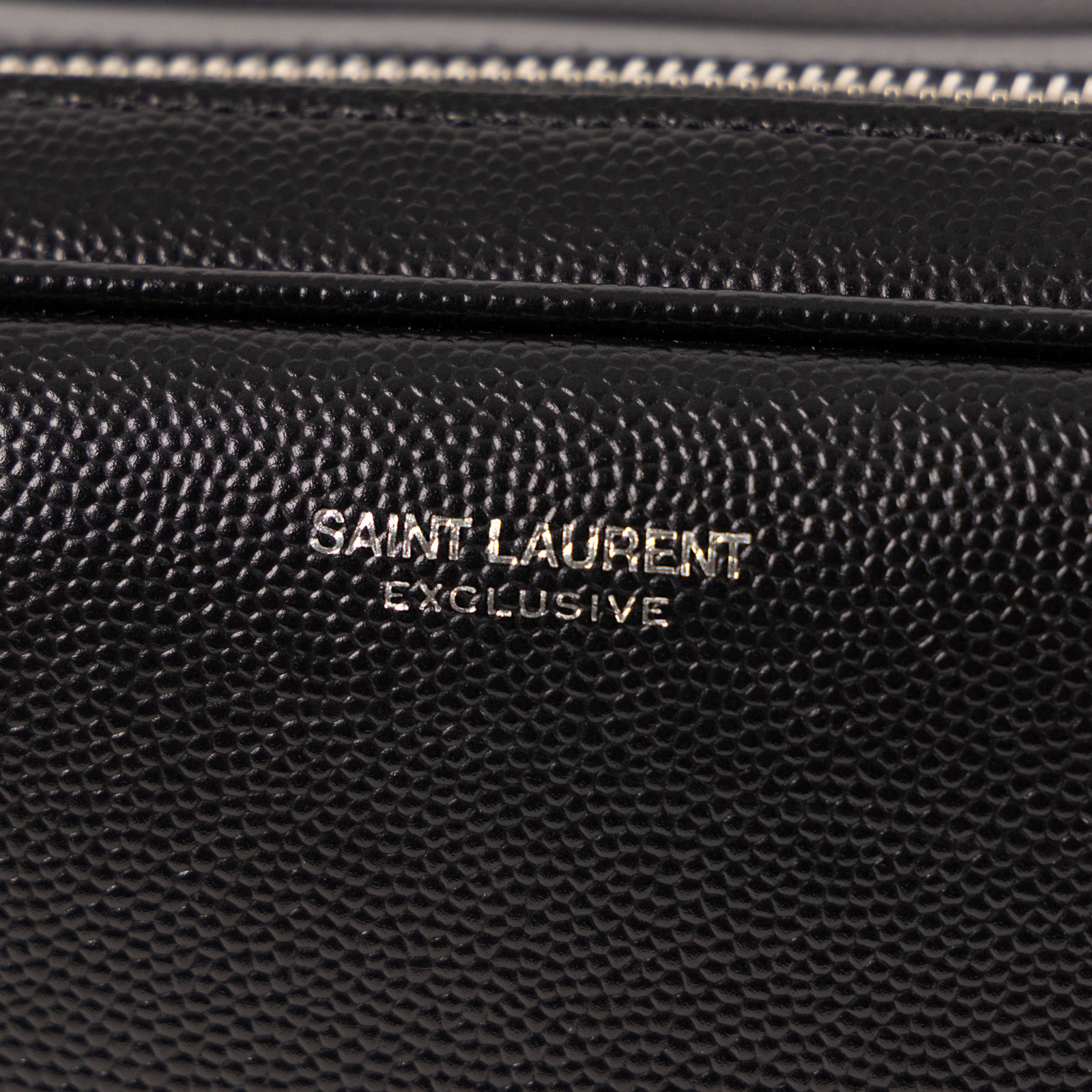 聖羅蘭 YSL SAINT LAURENT 雙拉鍊 化妝包  黑皮革雙拉鍊化妝包 原廠盒子/防塵袋