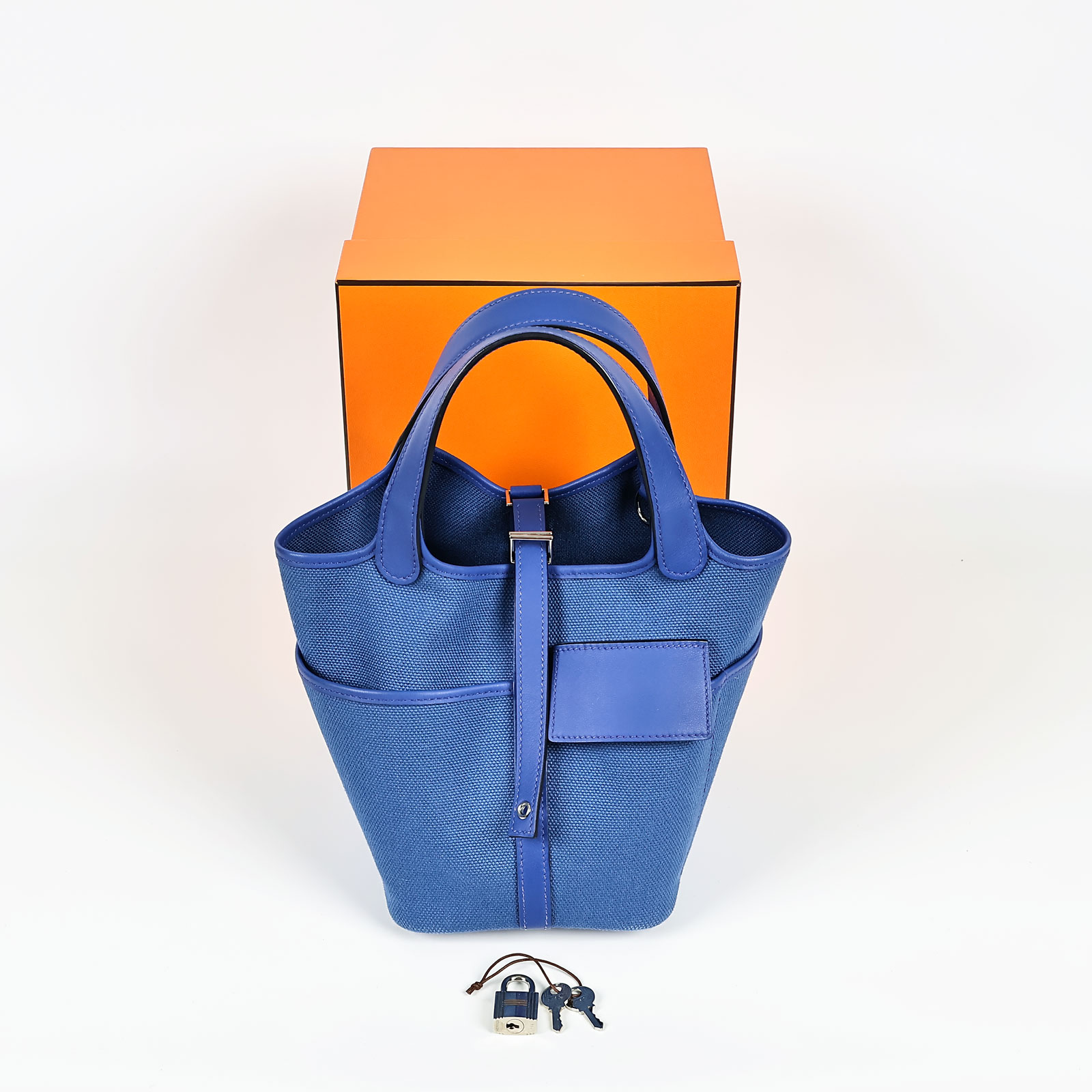 愛馬仕 Hermès Picotin Lock 18 菜籃子包 PT18 B刻 藍帆布CARGO PICOTIN18 原廠盒子/鎖組