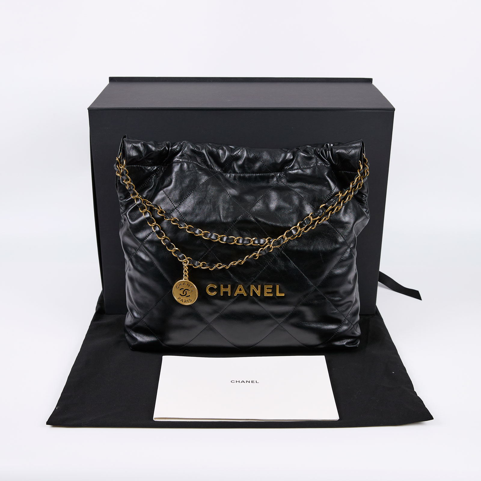 香奈兒 CHANEL 22 中型 束口包 AS3261 晶片款 黑22包 中號 原廠盒子/防塵袋/內袋/台灣購買證明影本