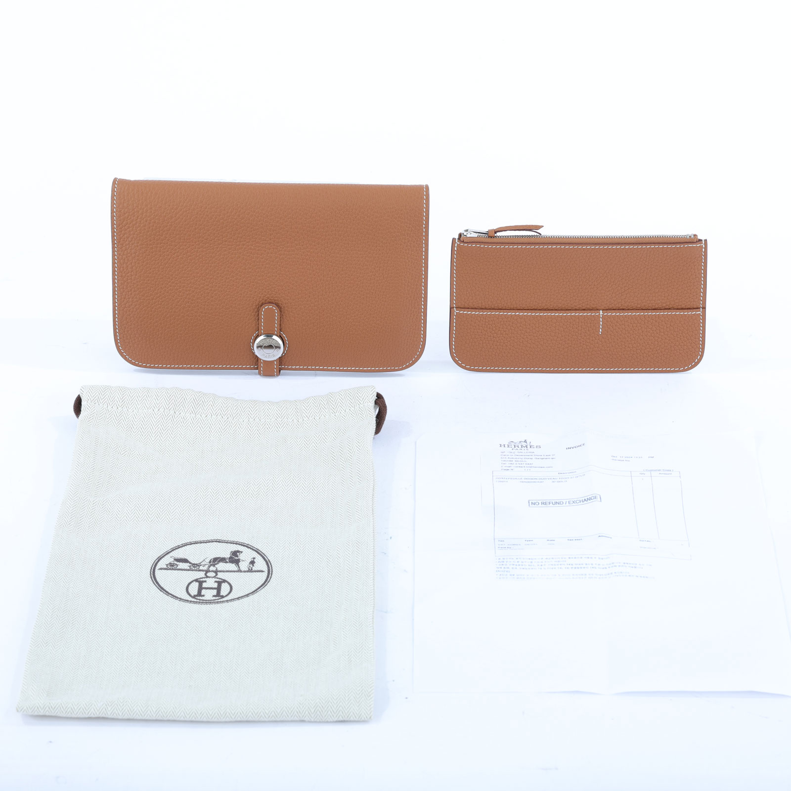 愛馬仕 Hermès Dogon Wallet 錢包 長夾 DOGONW W刻 金棕DOGON　DUO 防塵袋/購買證明影本