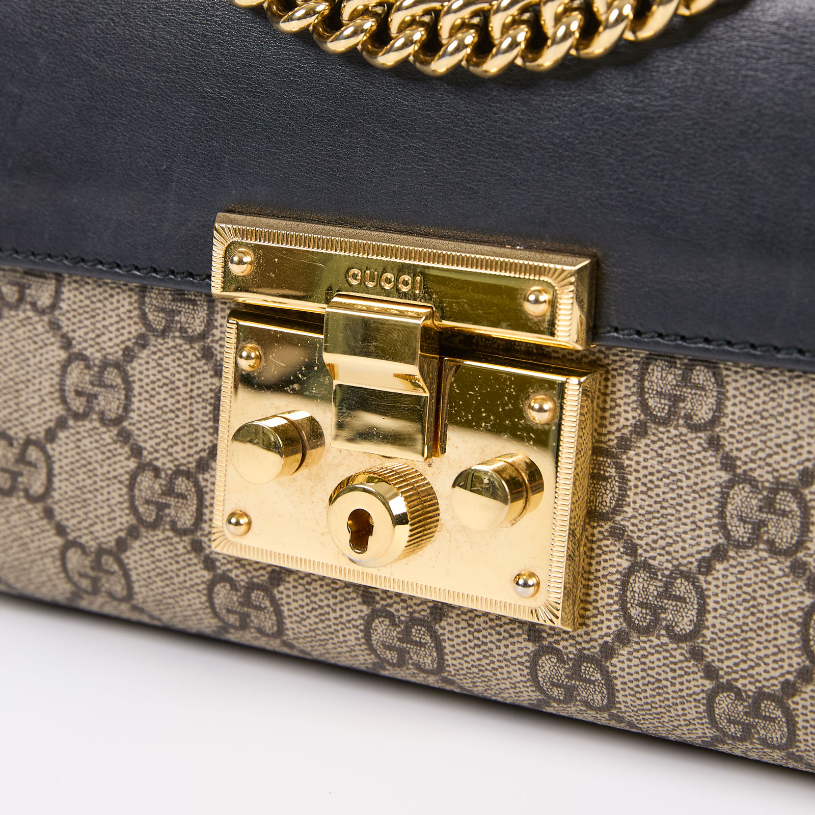 古馳 GUCCI Padlock 小型 肩揹袋 409487 黑棕拼接PADLOCK 防塵袋