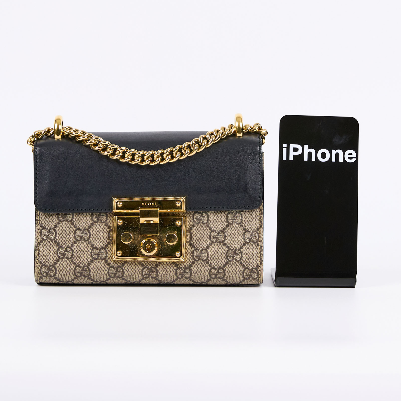 古馳 GUCCI Padlock 小型 肩揹袋 409487 黑棕拼接PADLOCK 防塵袋