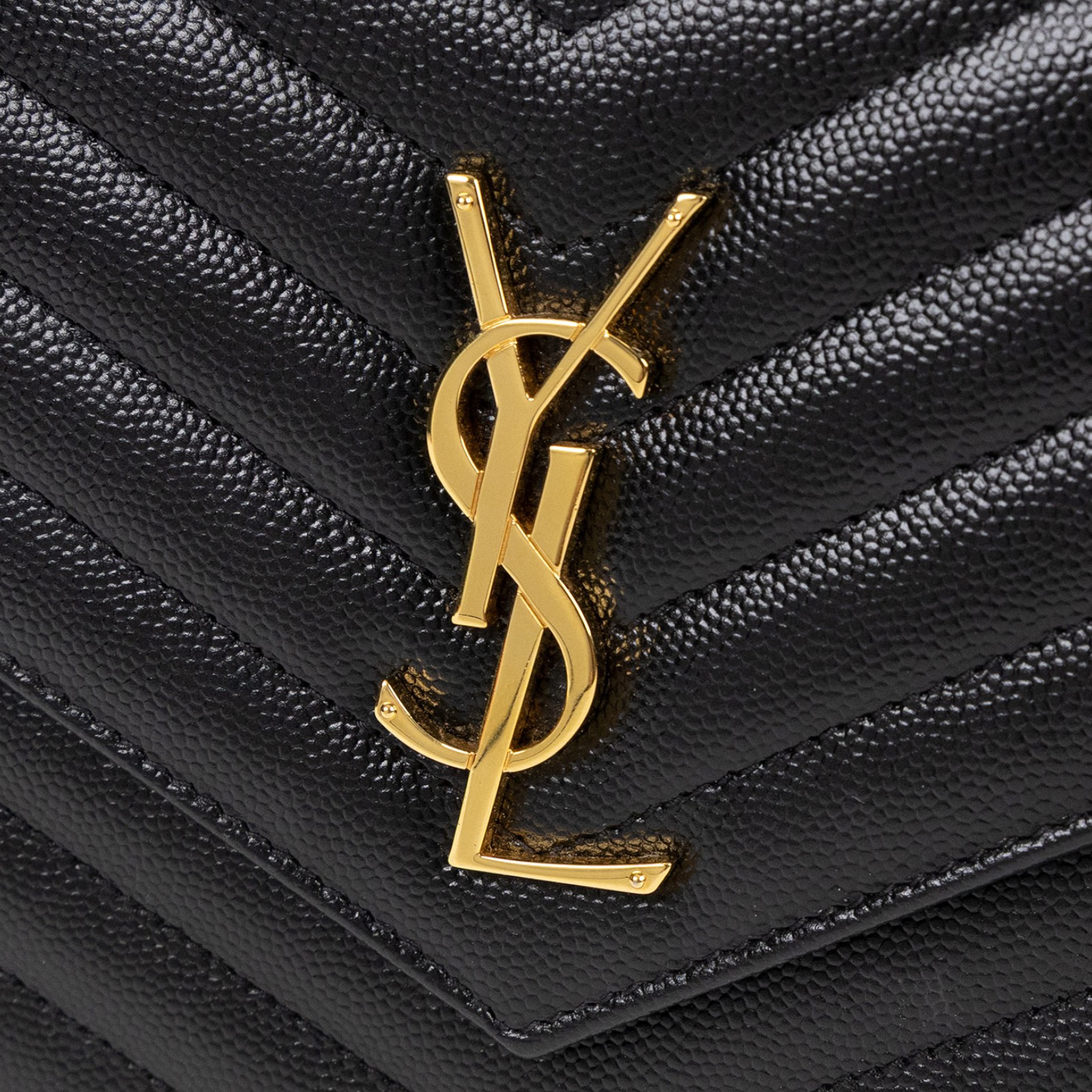 聖羅蘭 YSL SAINT LAURENT Cassandre 經典粒面皮革 鏈條 錢包 377828BOW01 黑金魚子醬WOC 原廠盒子/防塵袋