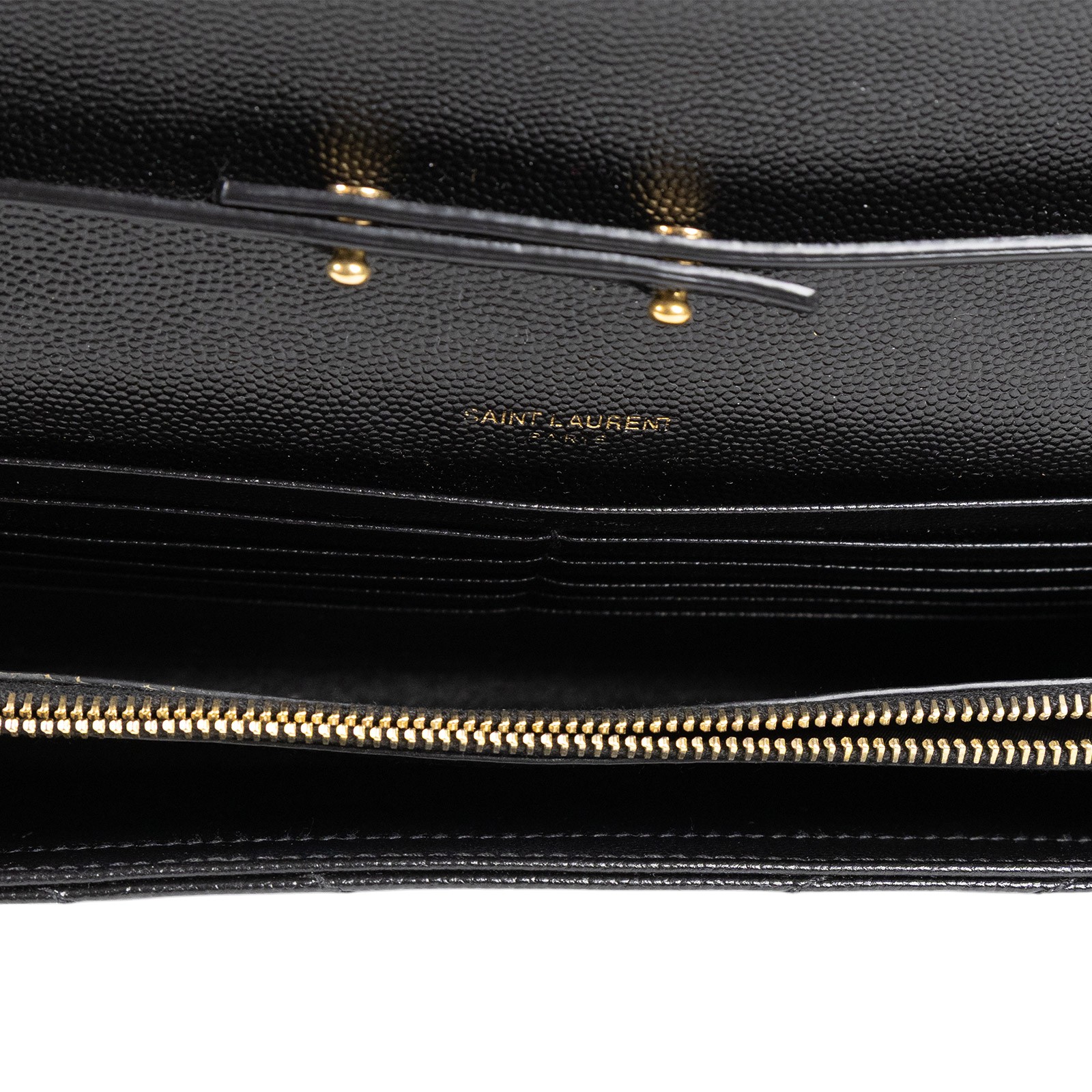 聖羅蘭 YSL SAINT LAURENT Cassandre 經典粒面皮革 鏈條 錢包 377828BOW01 黑金魚子醬WOC 原廠盒子/防塵袋