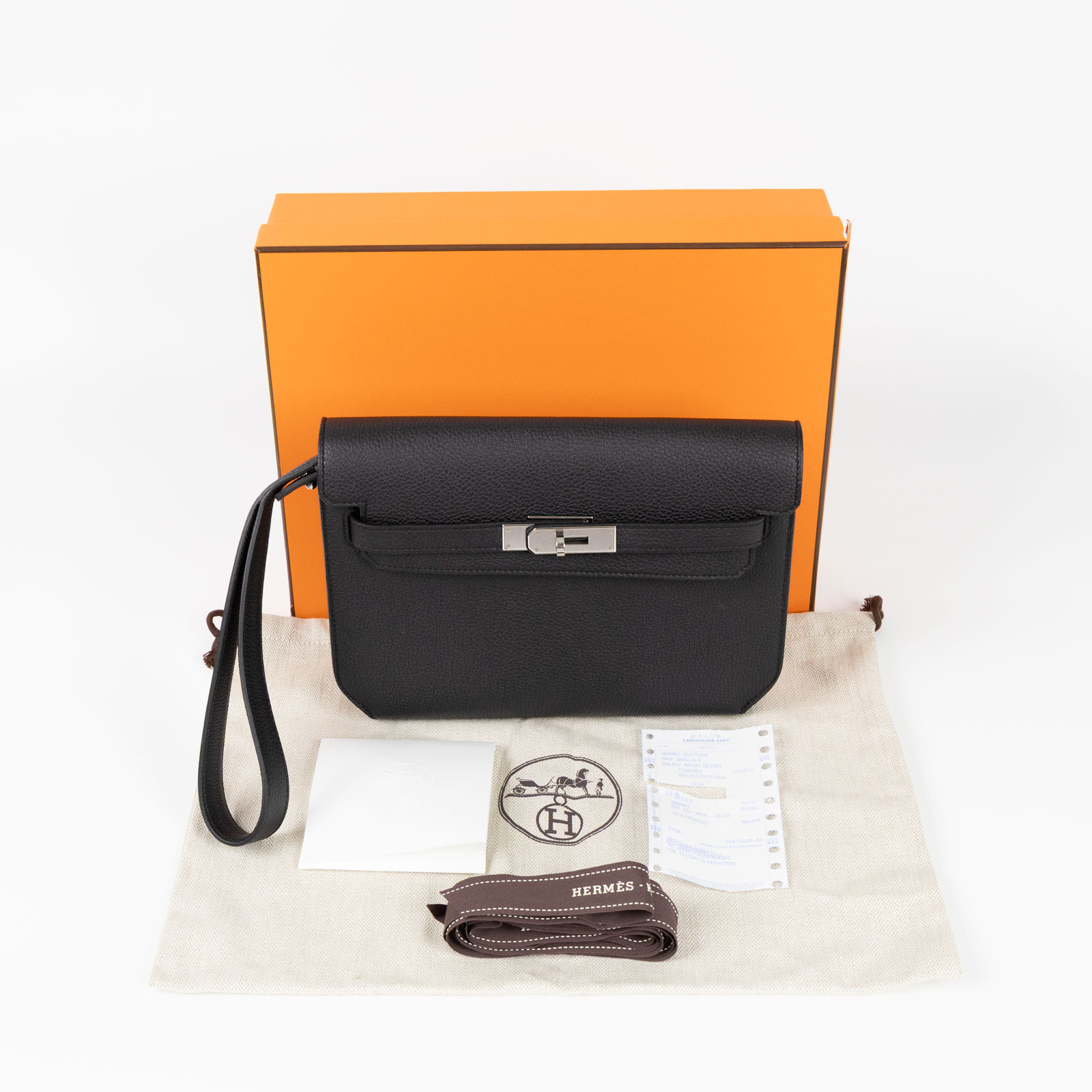 愛馬仕 Hermès kelly Depeches 25 手拿包 DP25 W刻 ☆W刻 黑銀KELLY DEPECHES25 防塵袋/原廠盒子