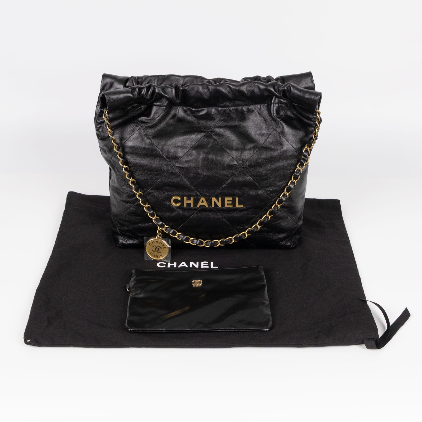 香奈兒 CHANEL 22 小型 束口包 AS3260 晶片款 黑金22包小號 防塵袋