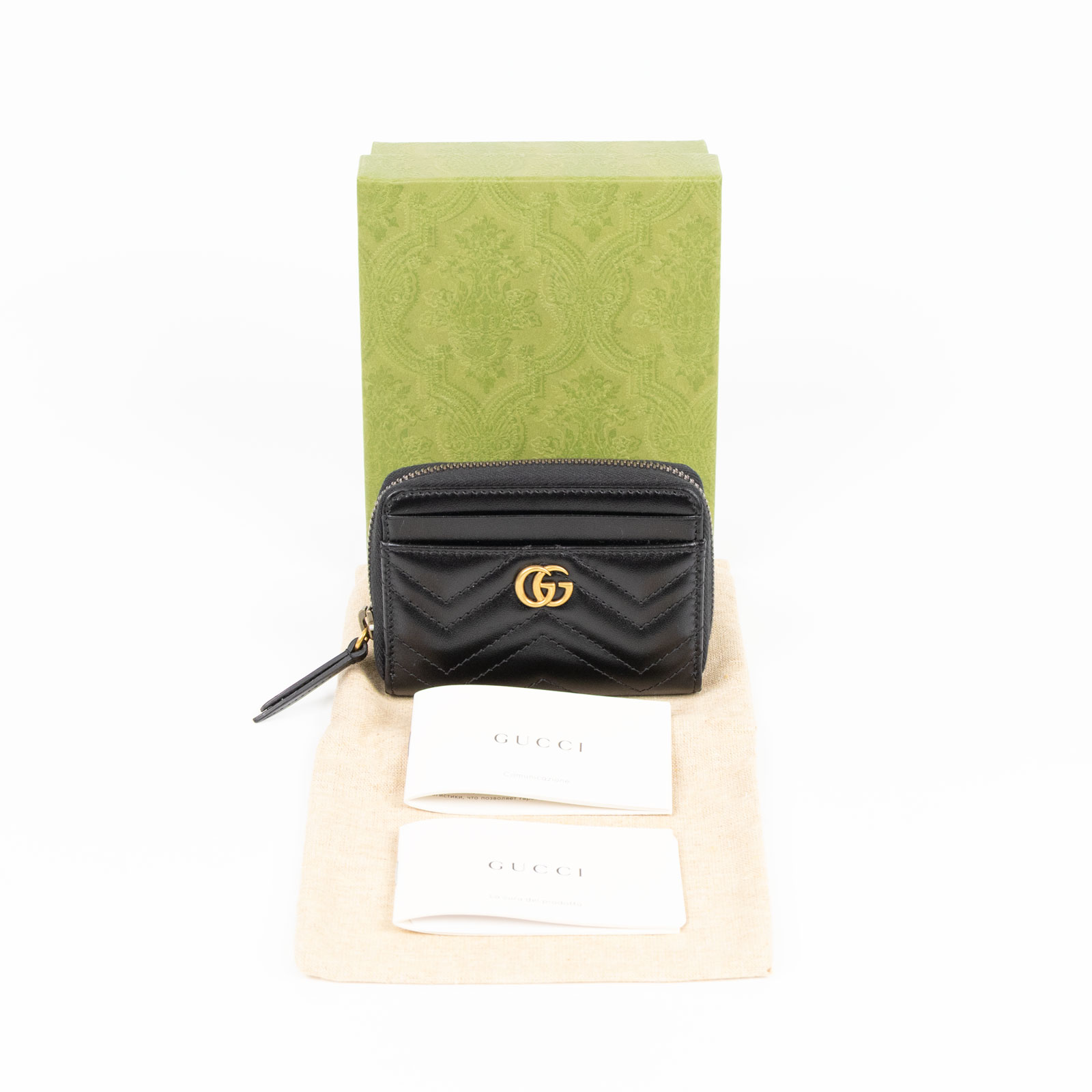 古馳 GUCCI GG Marmont 卡片套 卡夾 671772 黑拉鍊零錢包 原廠盒子/防塵袋