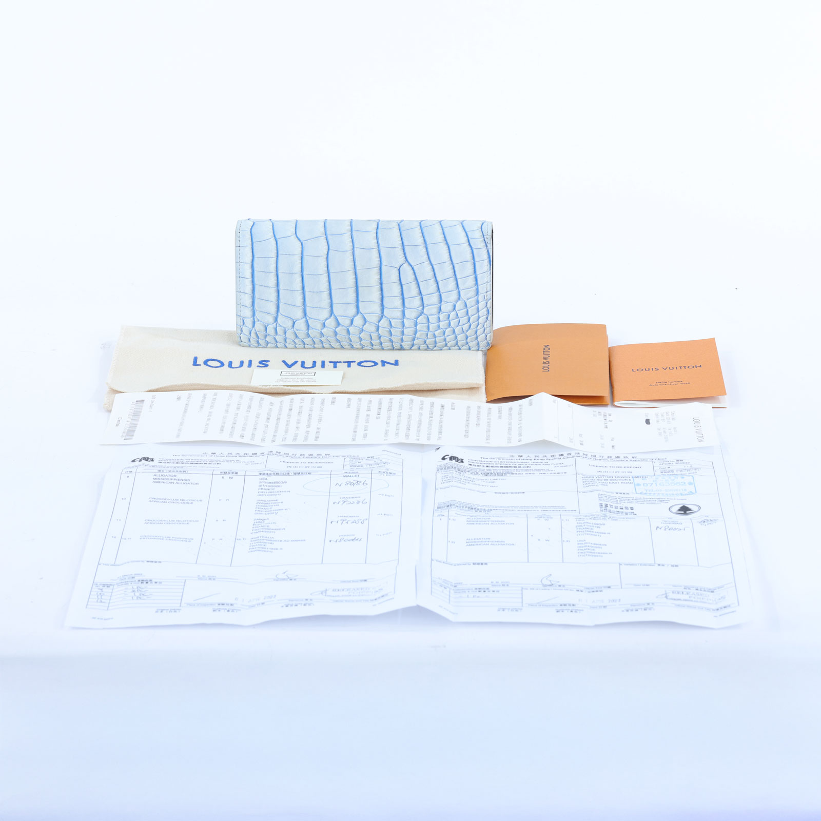 路易威登 LOUIS VUITTON Brazza 錢包 長夾 N80786 晶片款 白藍鱷魚BRAZZA 防塵袋/購買證明/瀕臨絕種野生動植物國際貿易公約