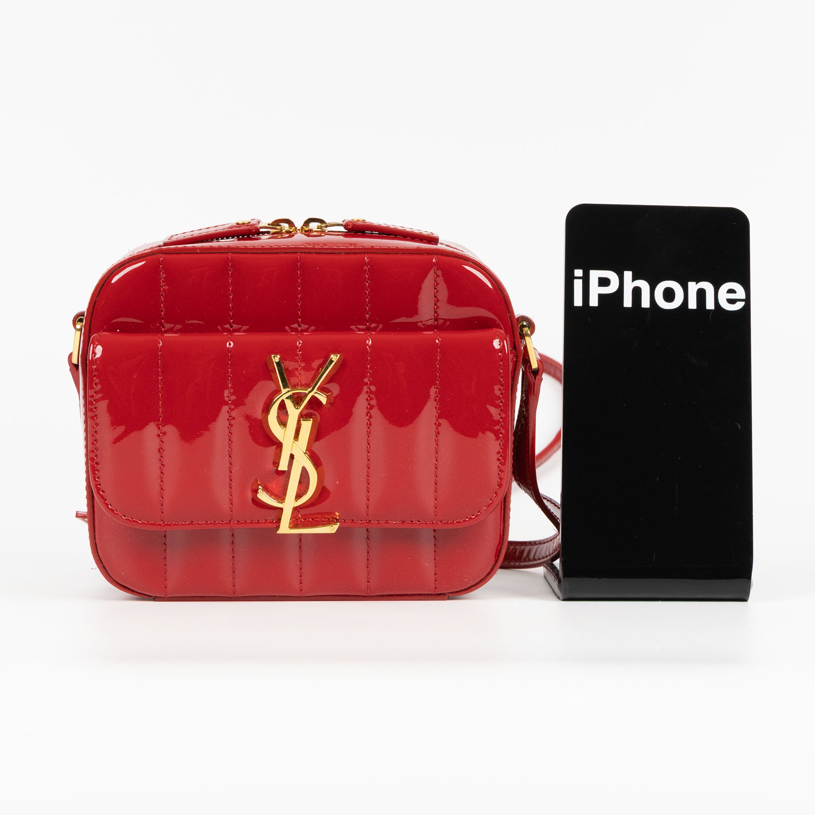 聖羅蘭 YSL SAINT LAURENT Vicky 相機包 漆皮 5540750UFB1 紅漆皮VICKY肩背包 原廠盒子/防塵袋