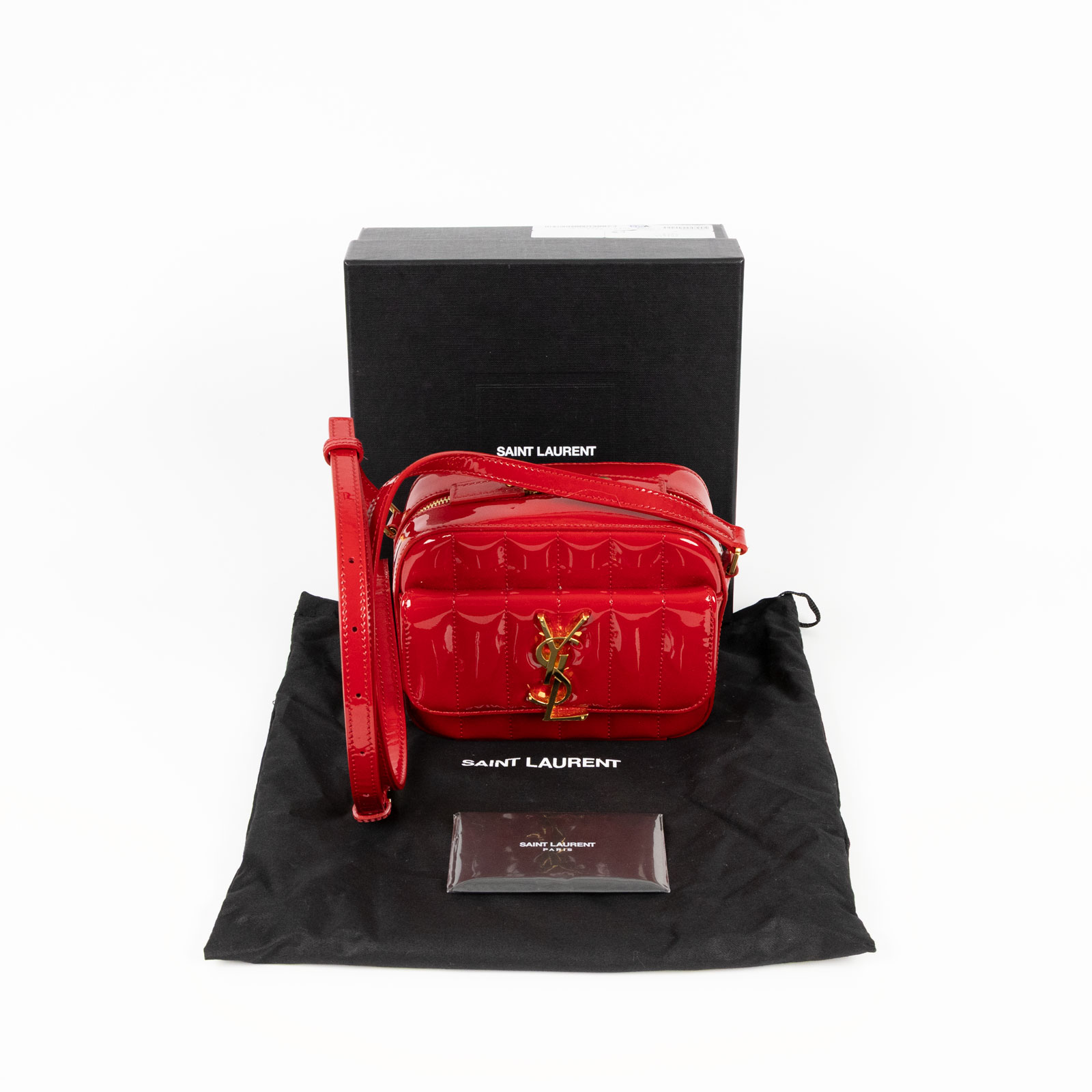 聖羅蘭 YSL SAINT LAURENT Vicky 相機包 漆皮 5540750UFB1 紅漆皮VICKY肩背包 原廠盒子/防塵袋