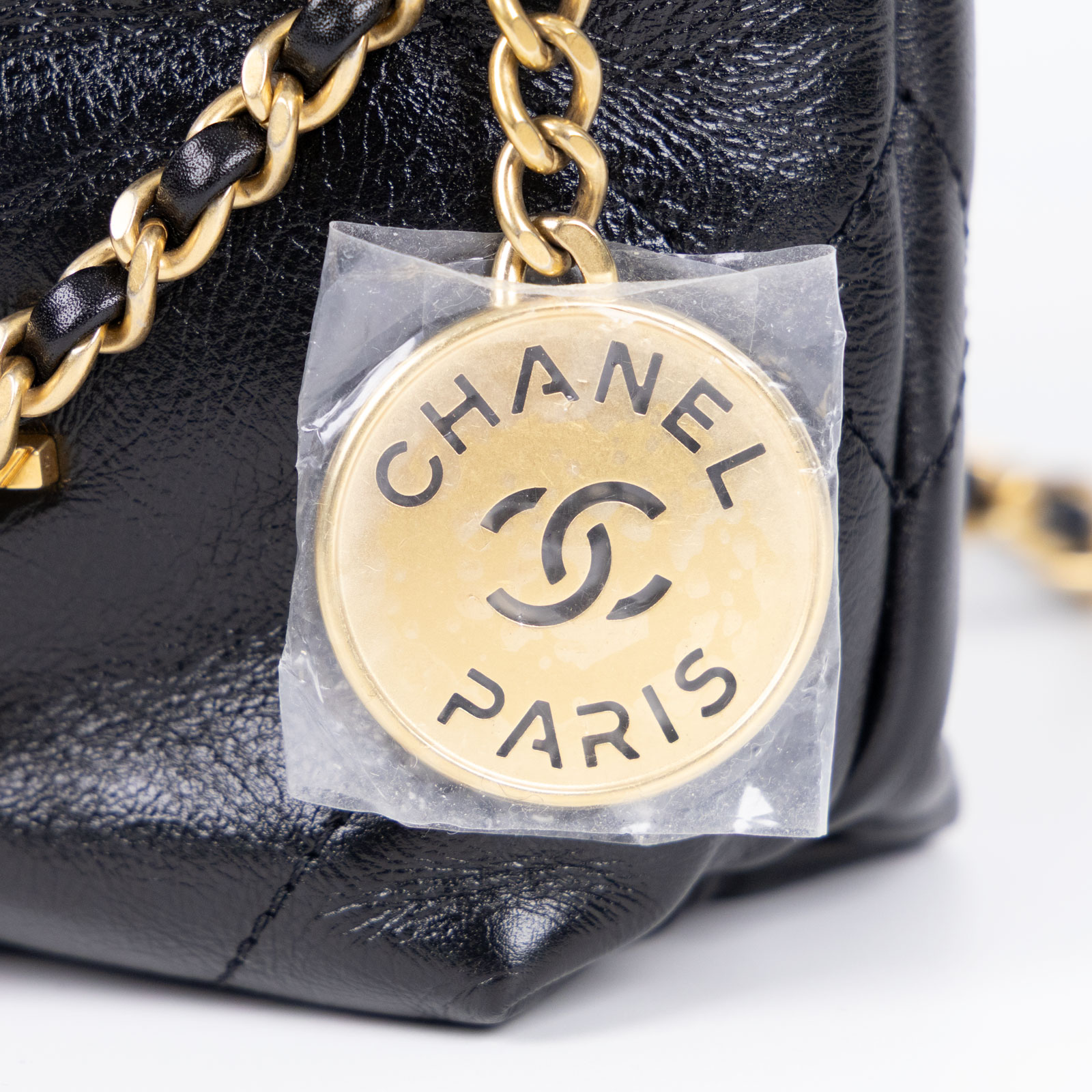 香奈兒 CHANEL 22 Mini 迷你 肩背 斜背包  晶片款 黑珍珠鍊22 MINI 原廠盒子/防塵袋