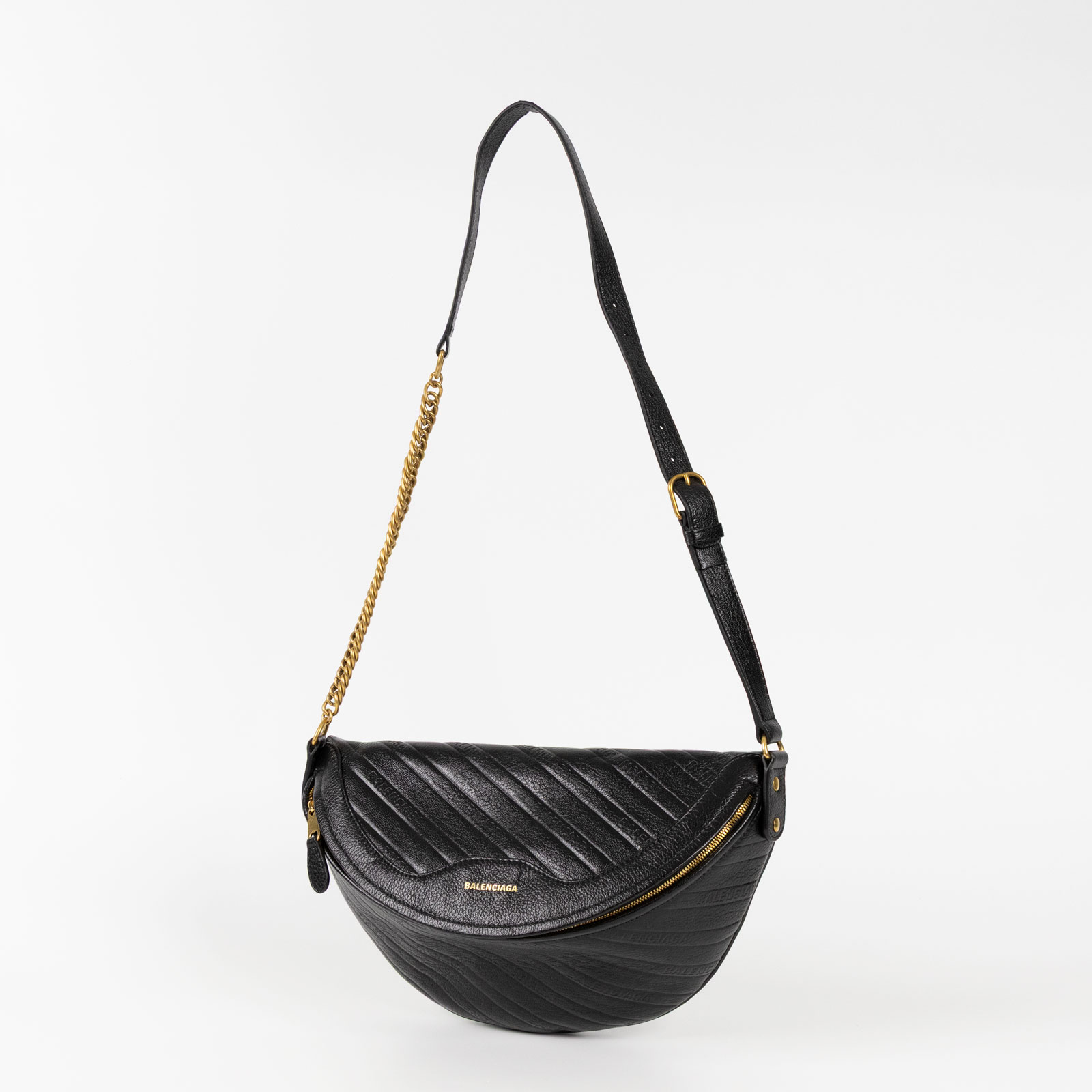 巴黎世家 BALENCIAGA XXS Souvenirs 腰包 551550AQ4CM ☆黑金腰包 防塵袋