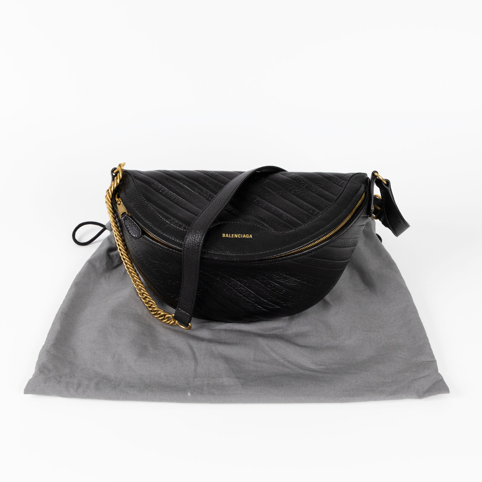 巴黎世家 BALENCIAGA XXS Souvenirs 腰包 551550AQ4CM ☆黑金腰包 防塵袋