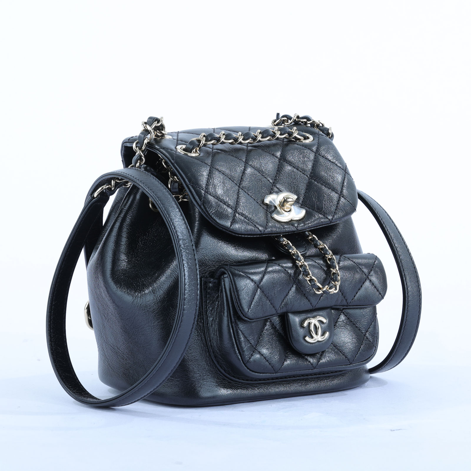 香奈兒 CHANEL Duma 經典 CC Logo 菱格紋 迷你 雙肩 後背包 AS2908 晶片款 ☆黑荔枝DUMA MINI後背包 原廠盒子/防塵袋/台灣購買證明/發票