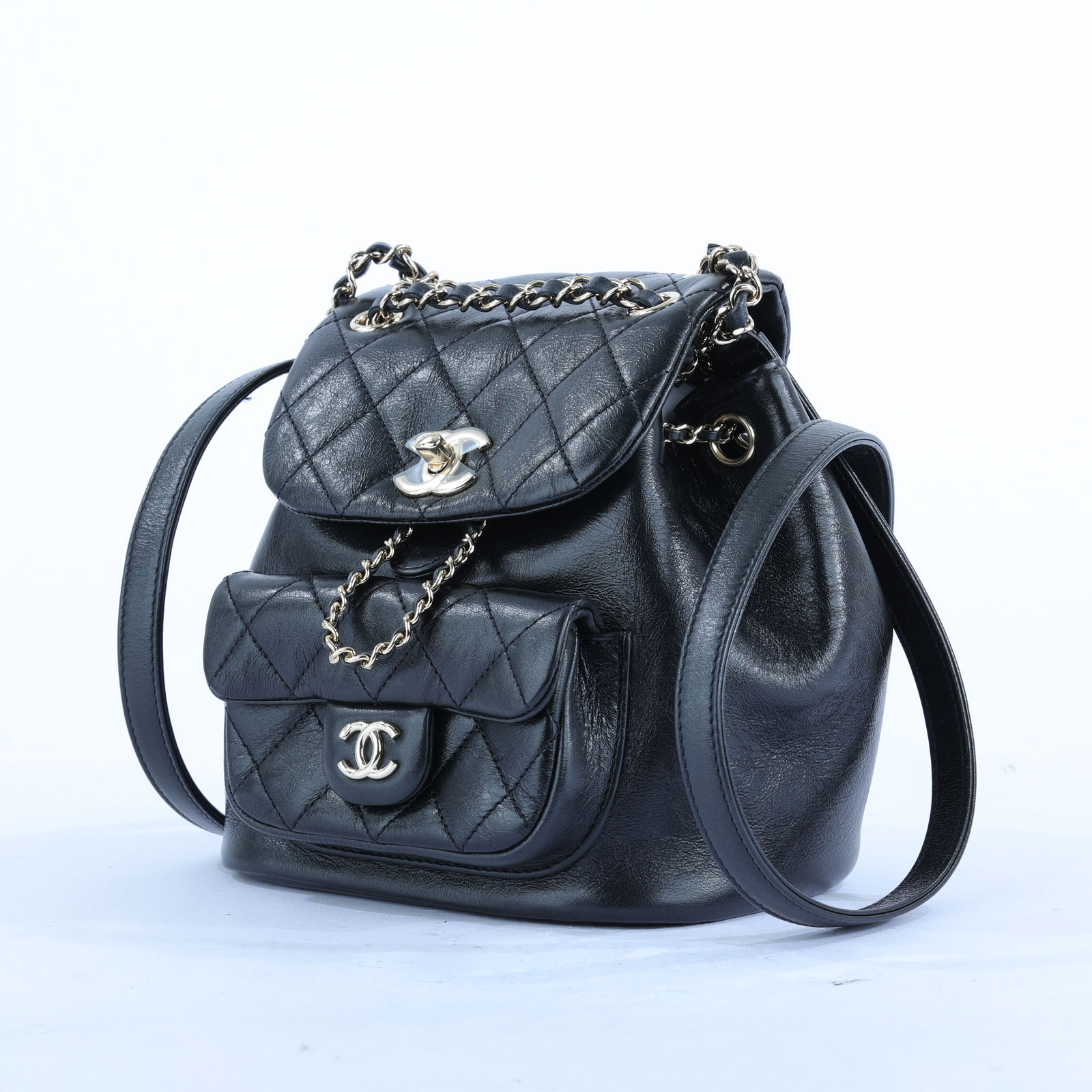香奈兒 CHANEL Duma 經典 CC Logo 菱格紋 迷你 雙肩 後背包 AS2908 晶片款 ☆黑荔枝DUMA MINI後背包 原廠盒子/防塵袋/台灣購買證明/發票