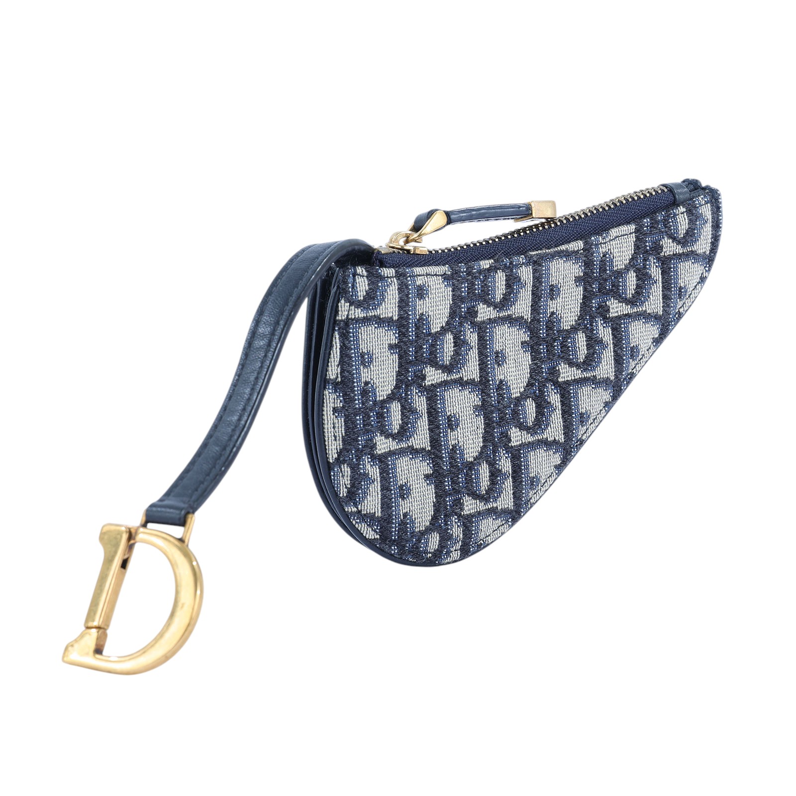 迪奧 CHRISTIAN DIOR Saddle 零錢包  藍緹花帆布SADDLE馬鞍零錢包 無附屬品