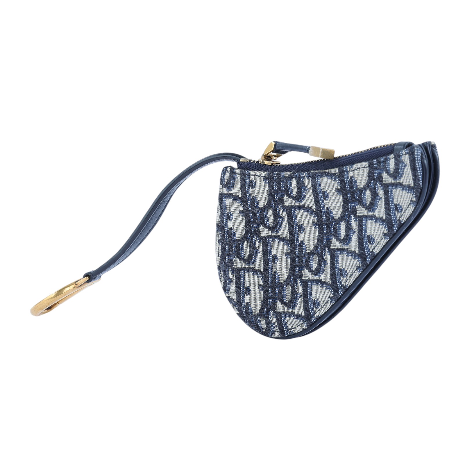 迪奧 CHRISTIAN DIOR Saddle 零錢包  藍緹花帆布SADDLE馬鞍零錢包 無附屬品