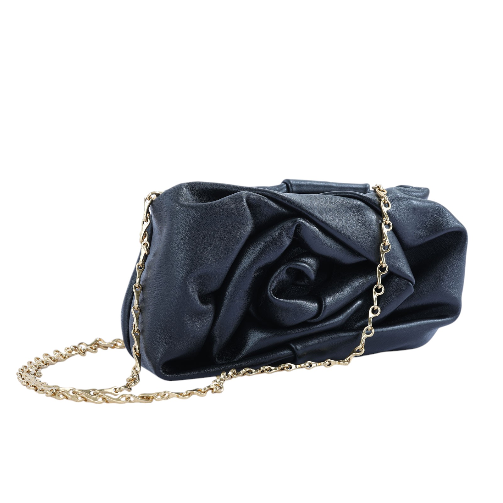 博柏利 BURBERRY Rose 褶飾皮革 手拿包 8079187 黑ROSE CLUTCH 原廠盒子/防塵袋