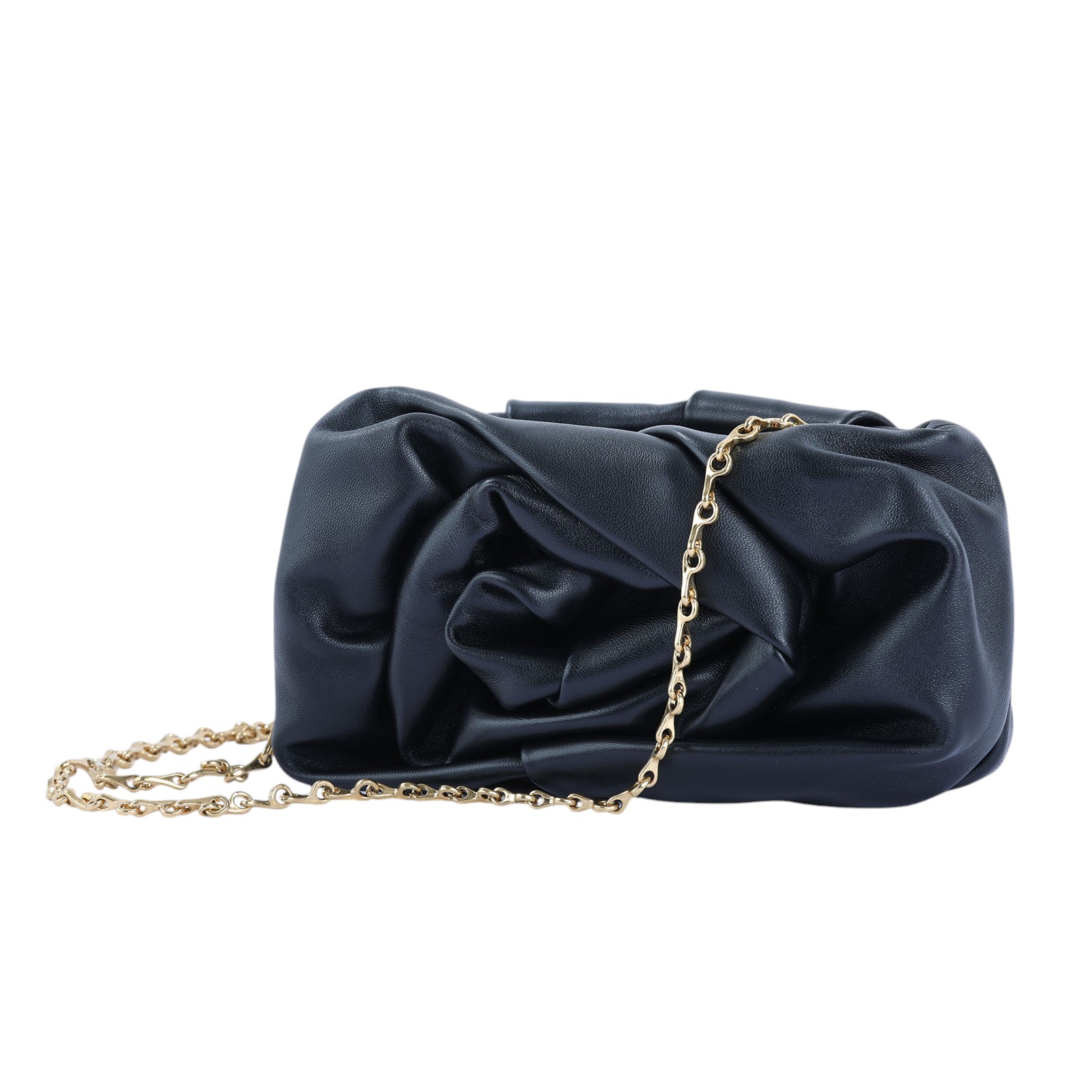 博柏利 BURBERRY Rose 褶飾皮革 手拿包 8079187 黑ROSE CLUTCH 原廠盒子/防塵袋