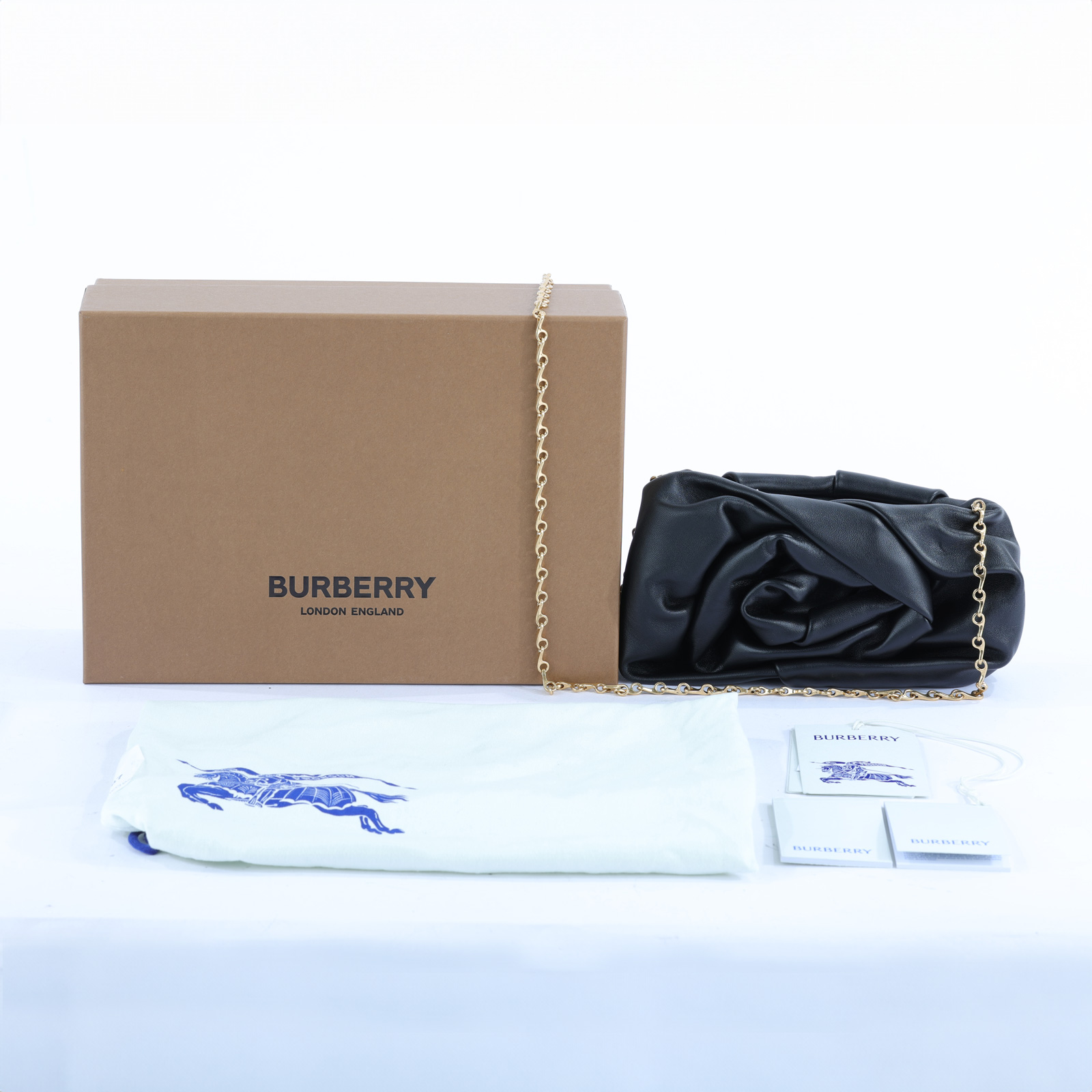 博柏利 BURBERRY Rose 褶飾皮革 手拿包 8079187 黑ROSE CLUTCH 原廠盒子/防塵袋