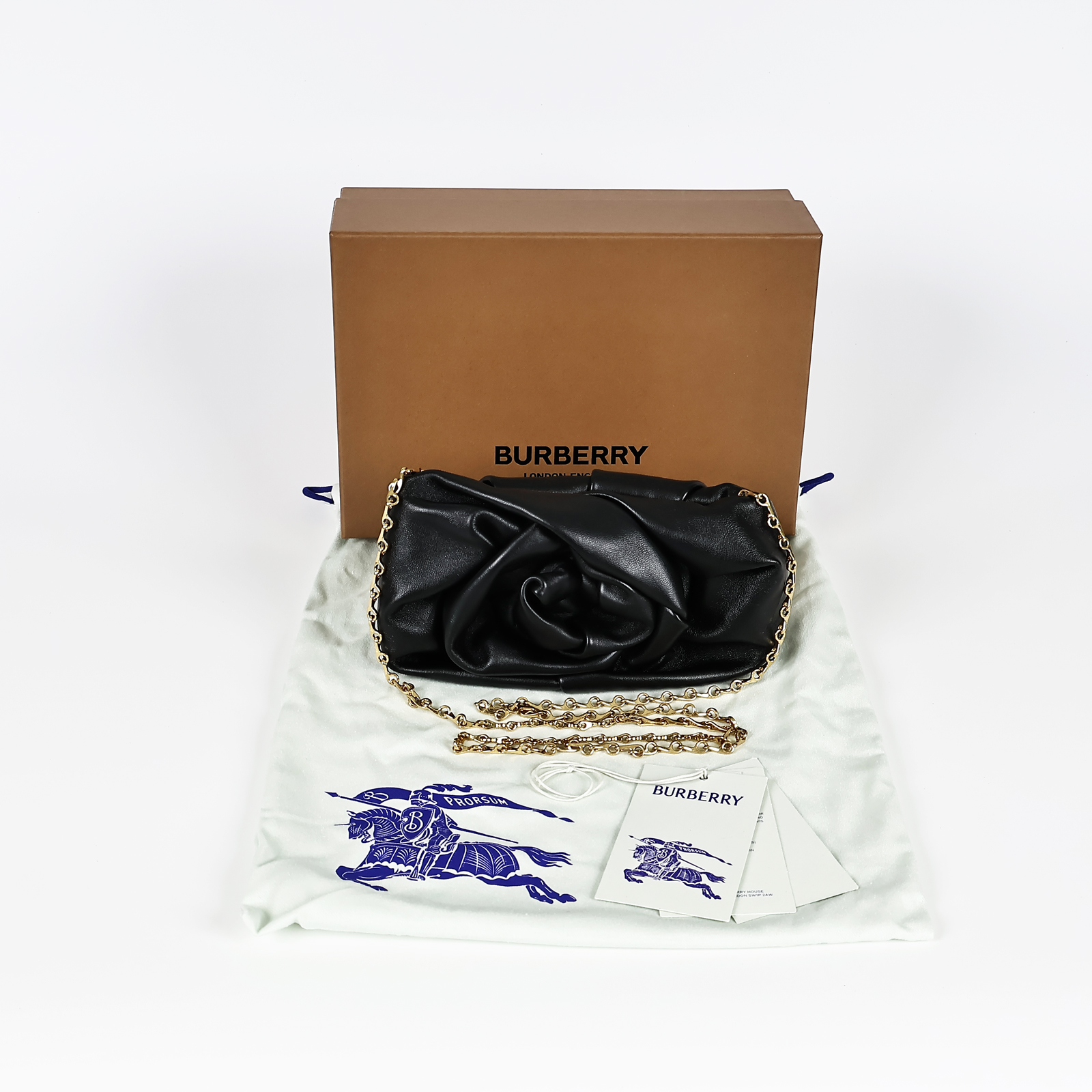博柏利 BURBERRY Rose 褶飾皮革 手拿包 8079187 黑ROSE CLUTCH 原廠盒子/防塵袋