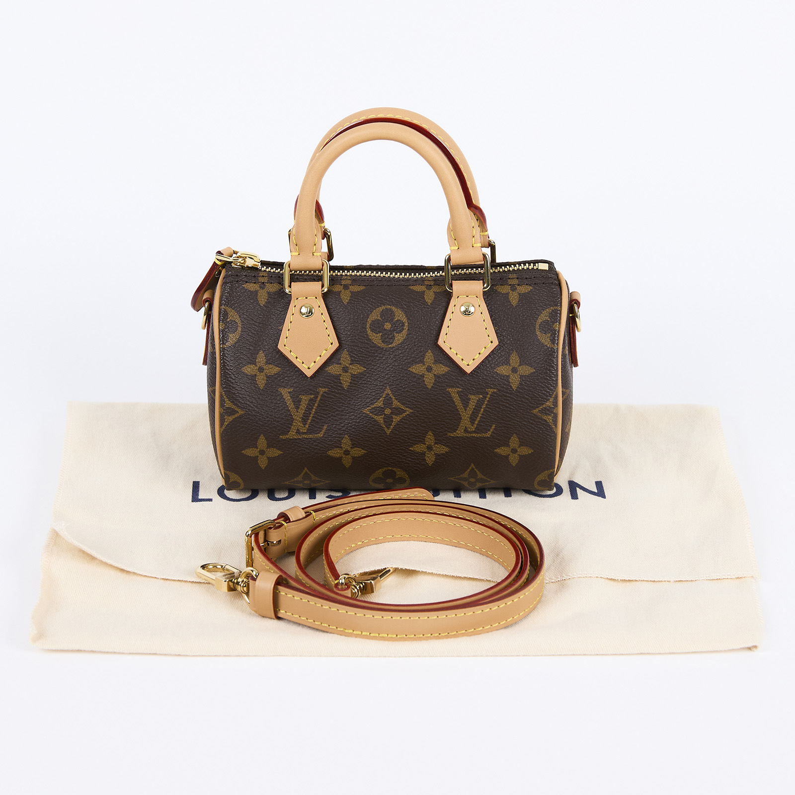 路易威登 LOUIS VUITTON Nano Speedy 原花 手提 肩背包 M81085 晶片款 原花NANO SPEEDY 防塵袋/日本購買證明