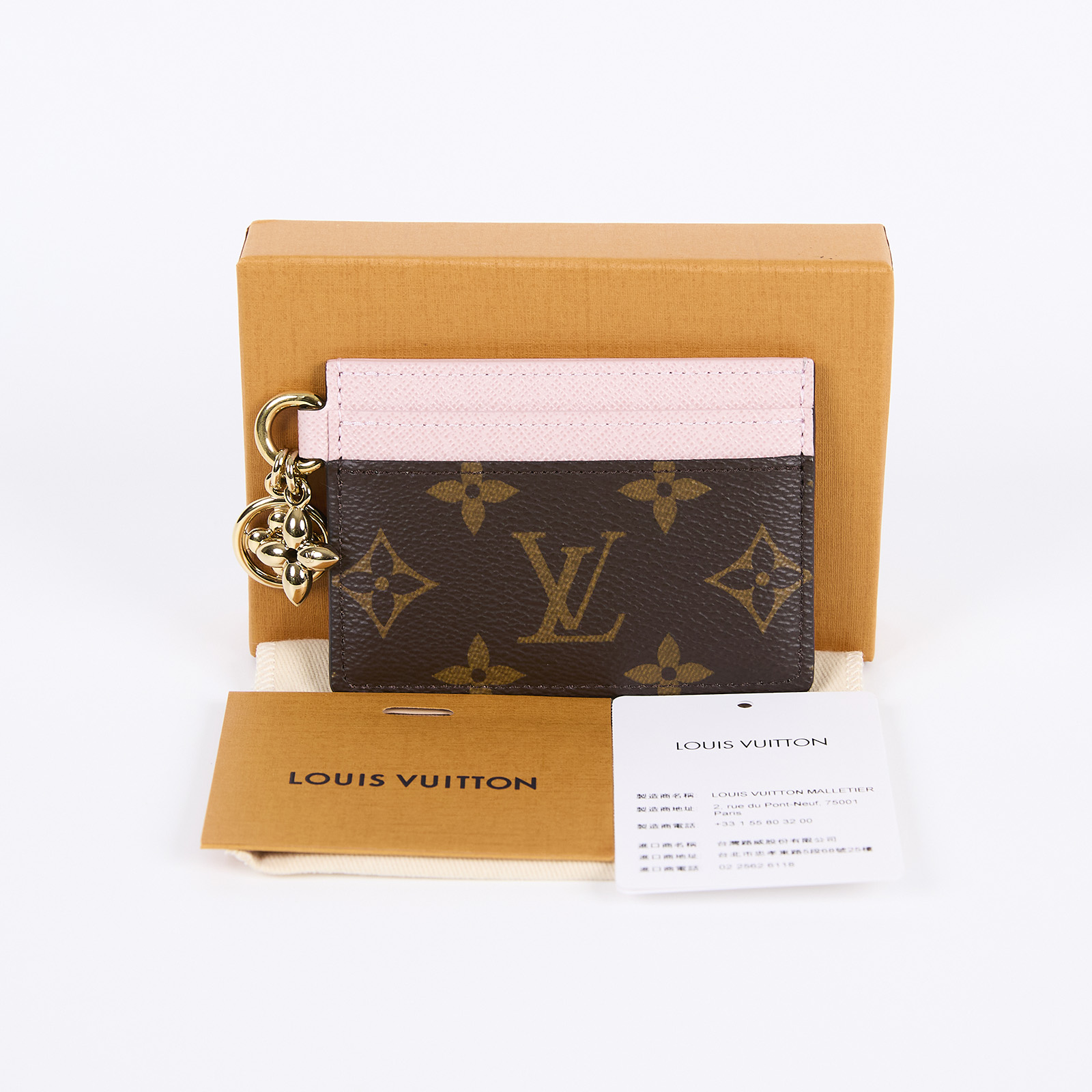 路易威登 LOUIS VUITTON LV Charms 名片夾 帆布 粉紅色 M82739 晶片款 粉CHARMS名片夾 原廠盒子/防塵袋