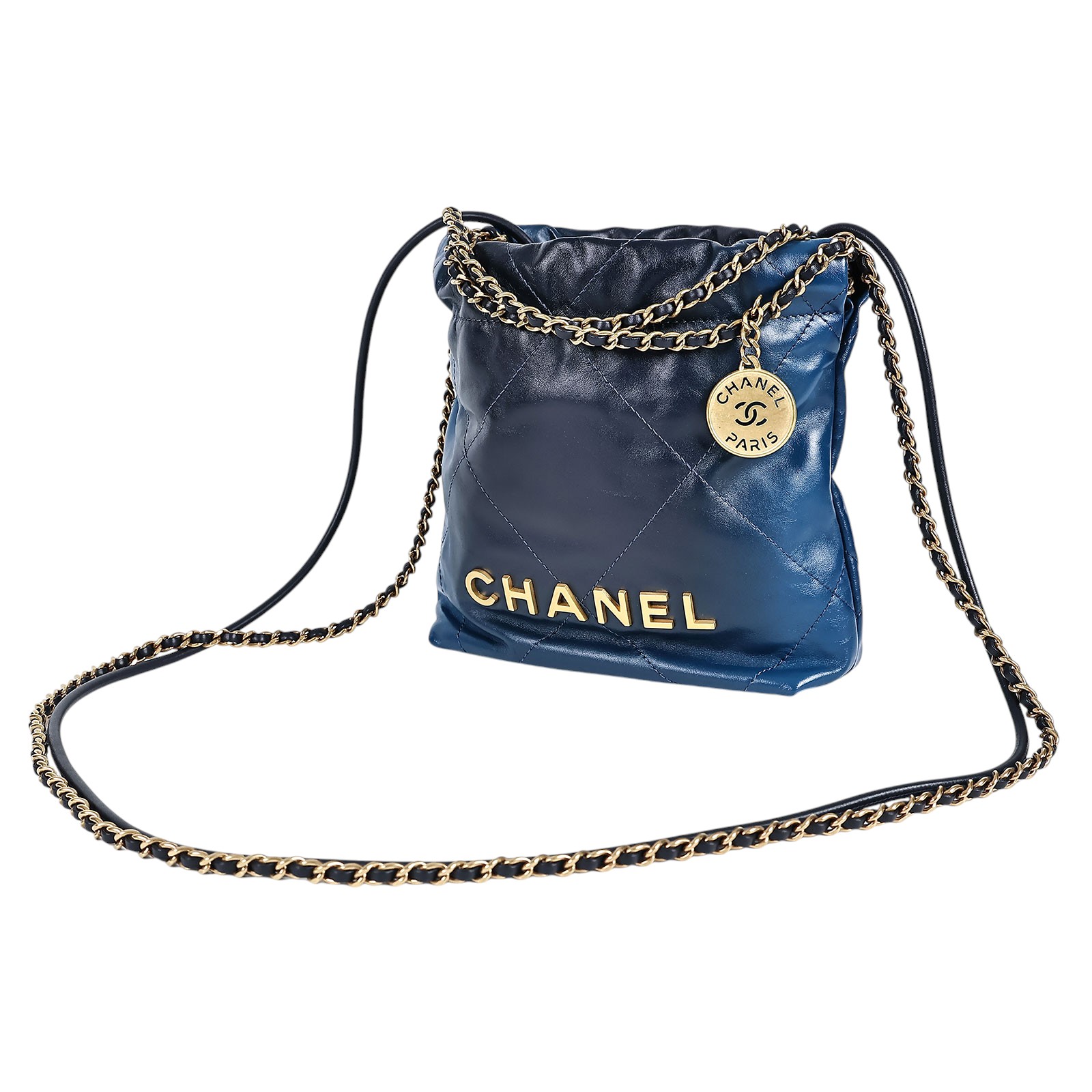 香奈兒 CHANEL 22 Mini 迷你 肩背 斜背包  晶片款 漸變藍22包MINI 防塵袋