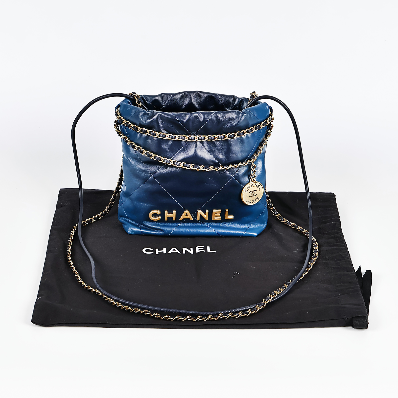 香奈兒 CHANEL 22 Mini 迷你 肩背 斜背包  晶片款 漸變藍22包MINI 防塵袋