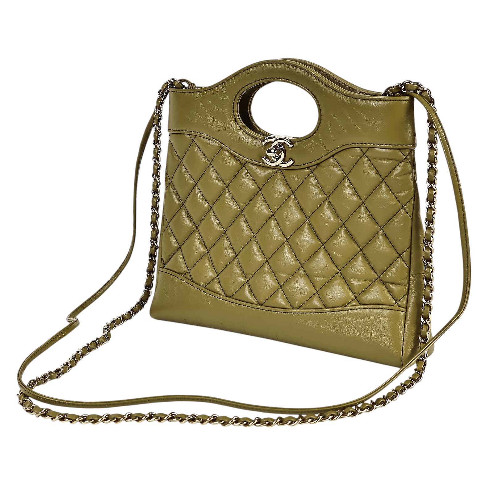香奈兒 CHANEL CC Logo 31包 菱格紋 鍊帶 肩背 手提包 AS4133 晶片款 抹茶31包 MINI 防塵袋