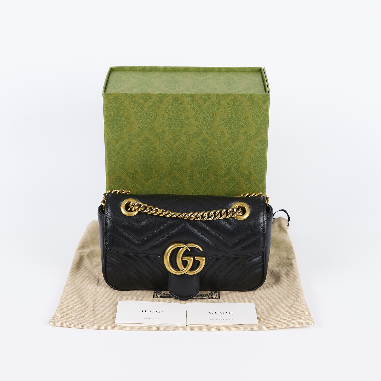 古馳 GUCCI GG Marmont 迷你肩揹袋 446744 黑MARMONT鍊包 原廠盒子/防塵袋