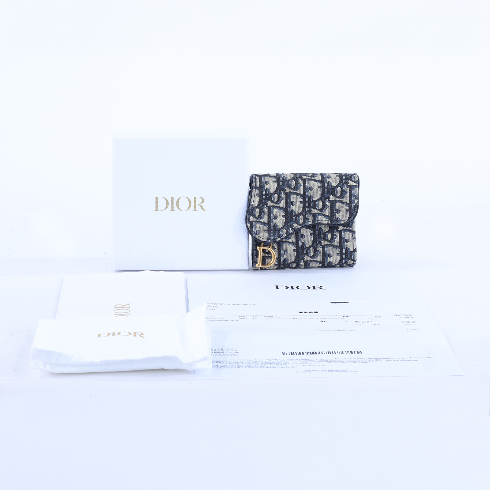 迪奧 CHRISTIAN DIOR Saddle Lotus 錢包 短夾 緹花 S5652CTZQ  原廠盒子/防塵袋/台灣購買證明/發票