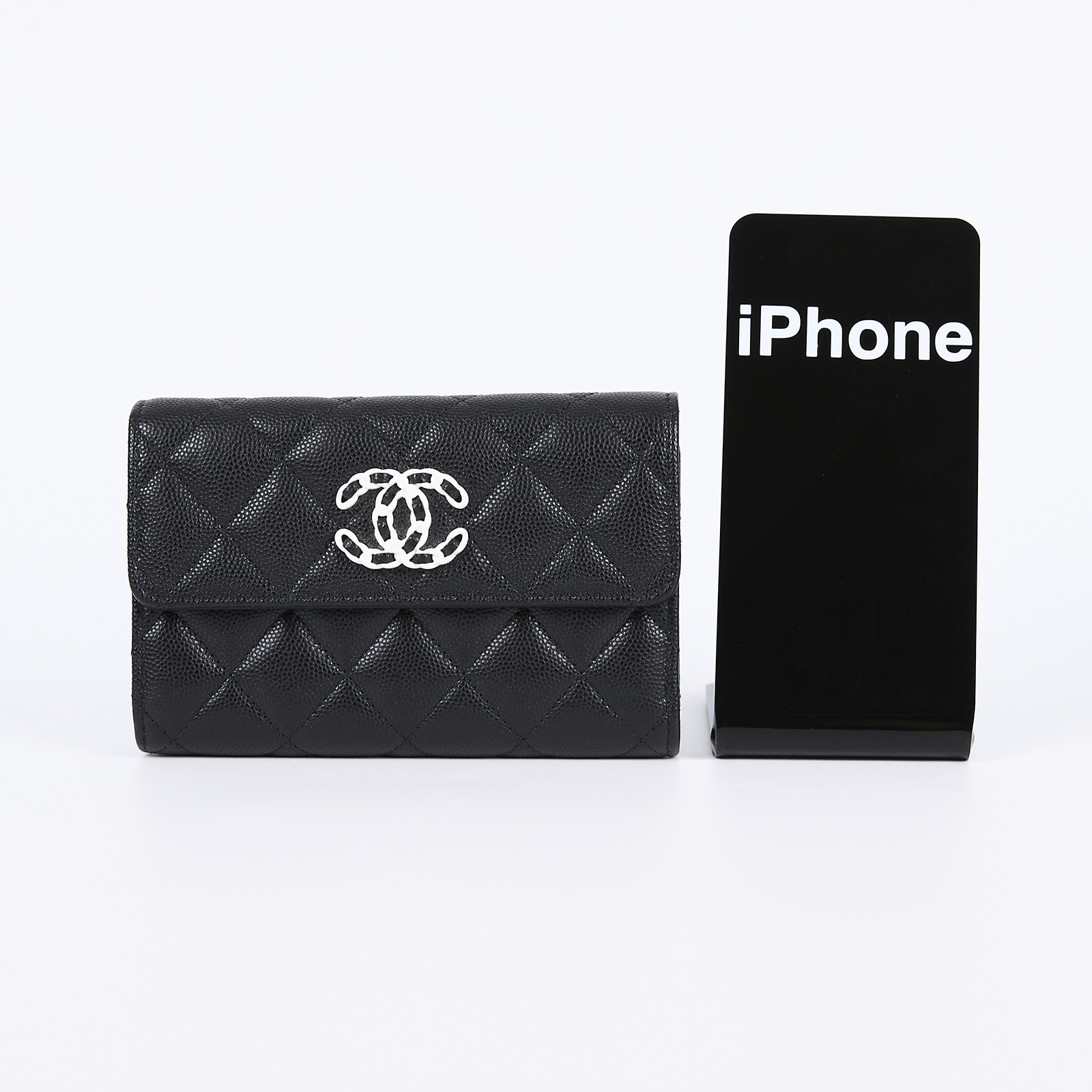香奈兒 CHANEL 19 錢包 中夾 AP3714 黑荔枝19中夾 原廠盒子/購買證明