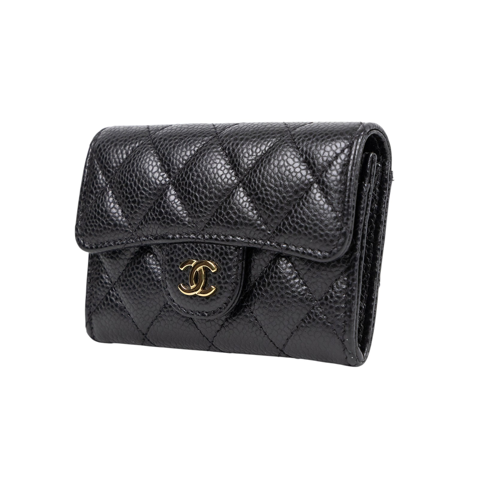 香奈兒 CHANEL 經典口蓋卡片夾 AP0214 黑荔枝卡包 原廠盒子/防塵袋/購買證明影本