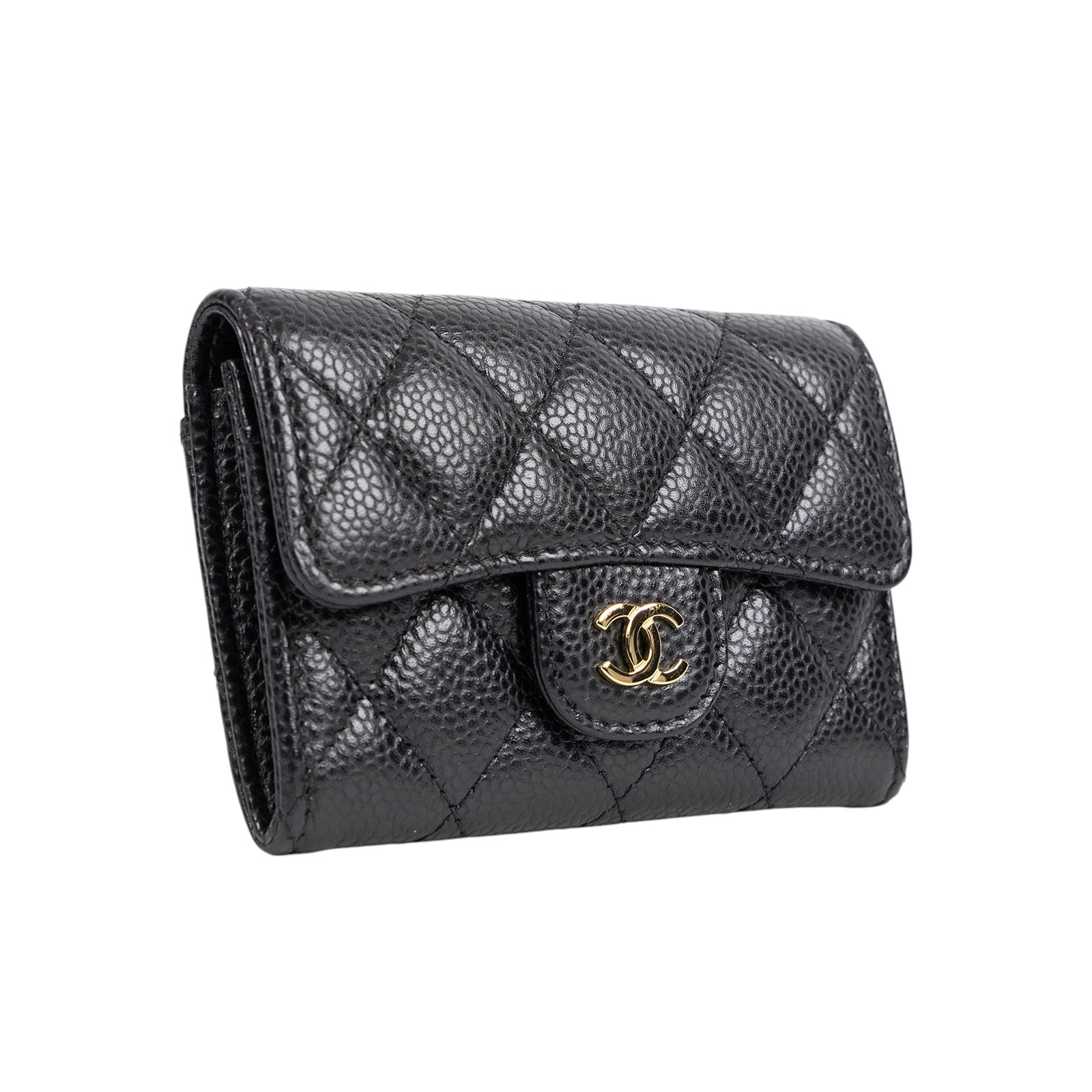 香奈兒 CHANEL 經典口蓋卡片夾 AP0214 黑荔枝卡包 原廠盒子/防塵袋/購買證明影本