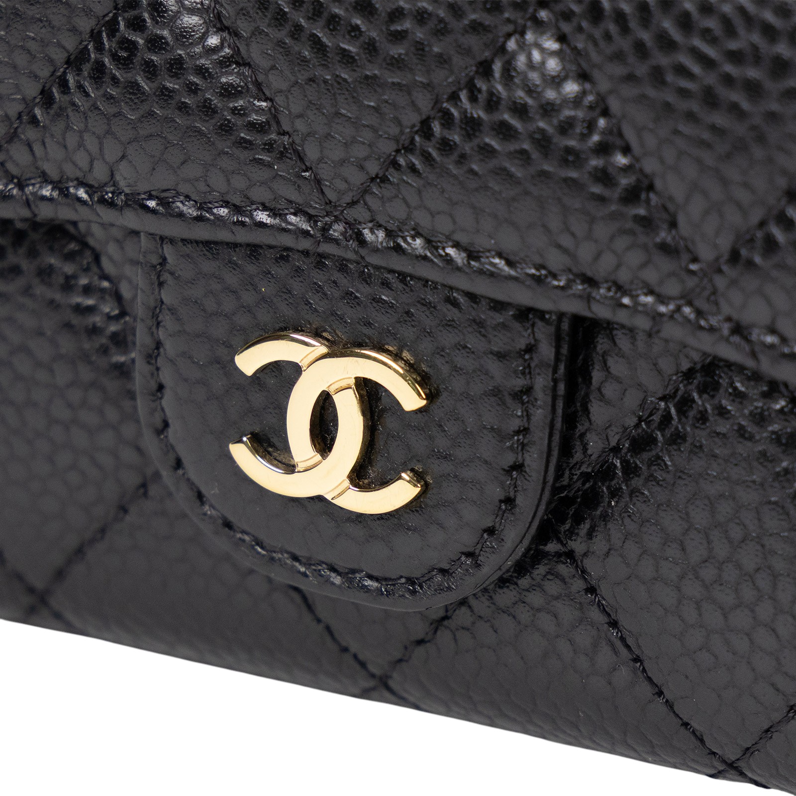 香奈兒 CHANEL 經典口蓋卡片夾 AP0214 黑荔枝卡包 原廠盒子/防塵袋/購買證明影本