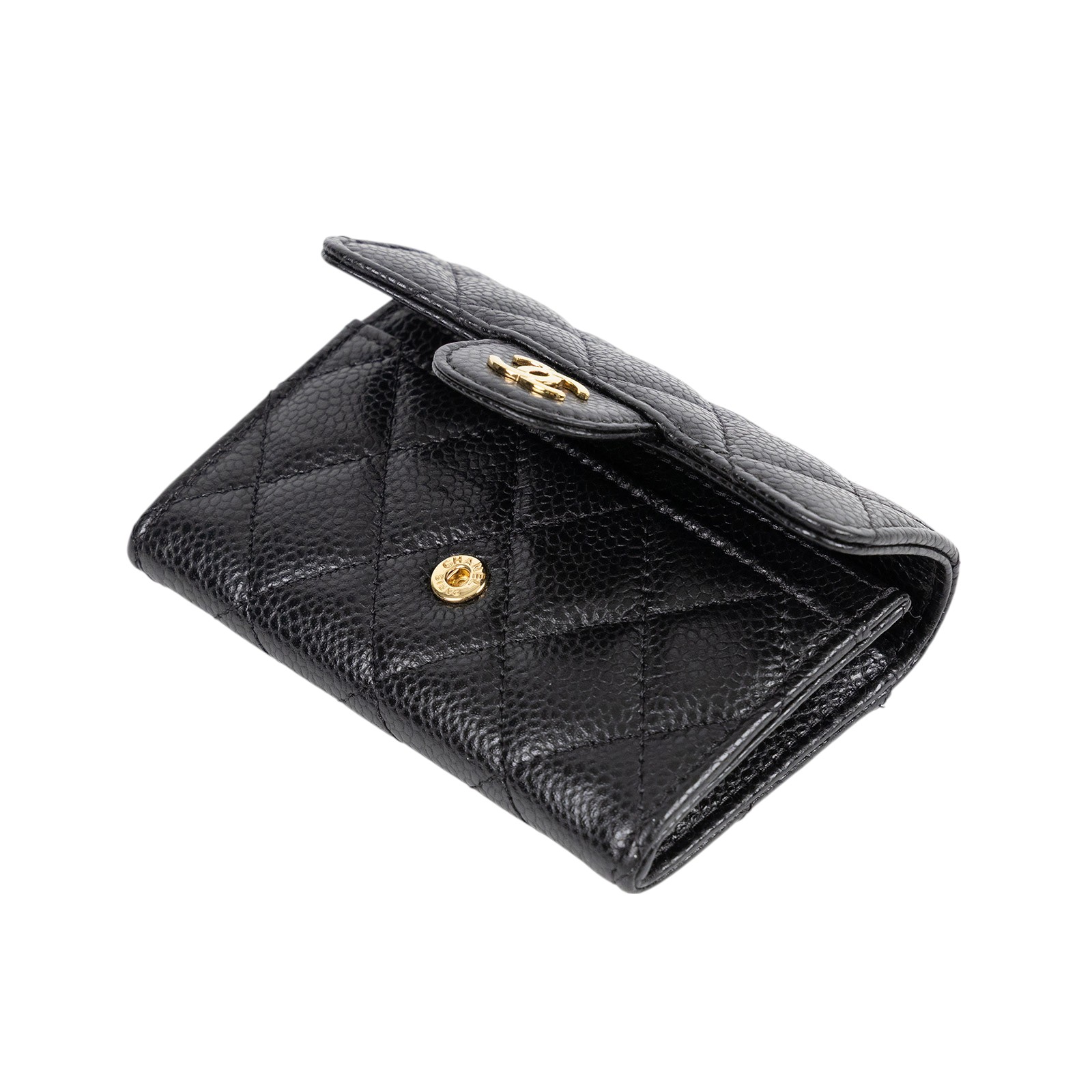 香奈兒 CHANEL 經典口蓋卡片夾 AP0214 黑荔枝卡包 原廠盒子/防塵袋/購買證明影本