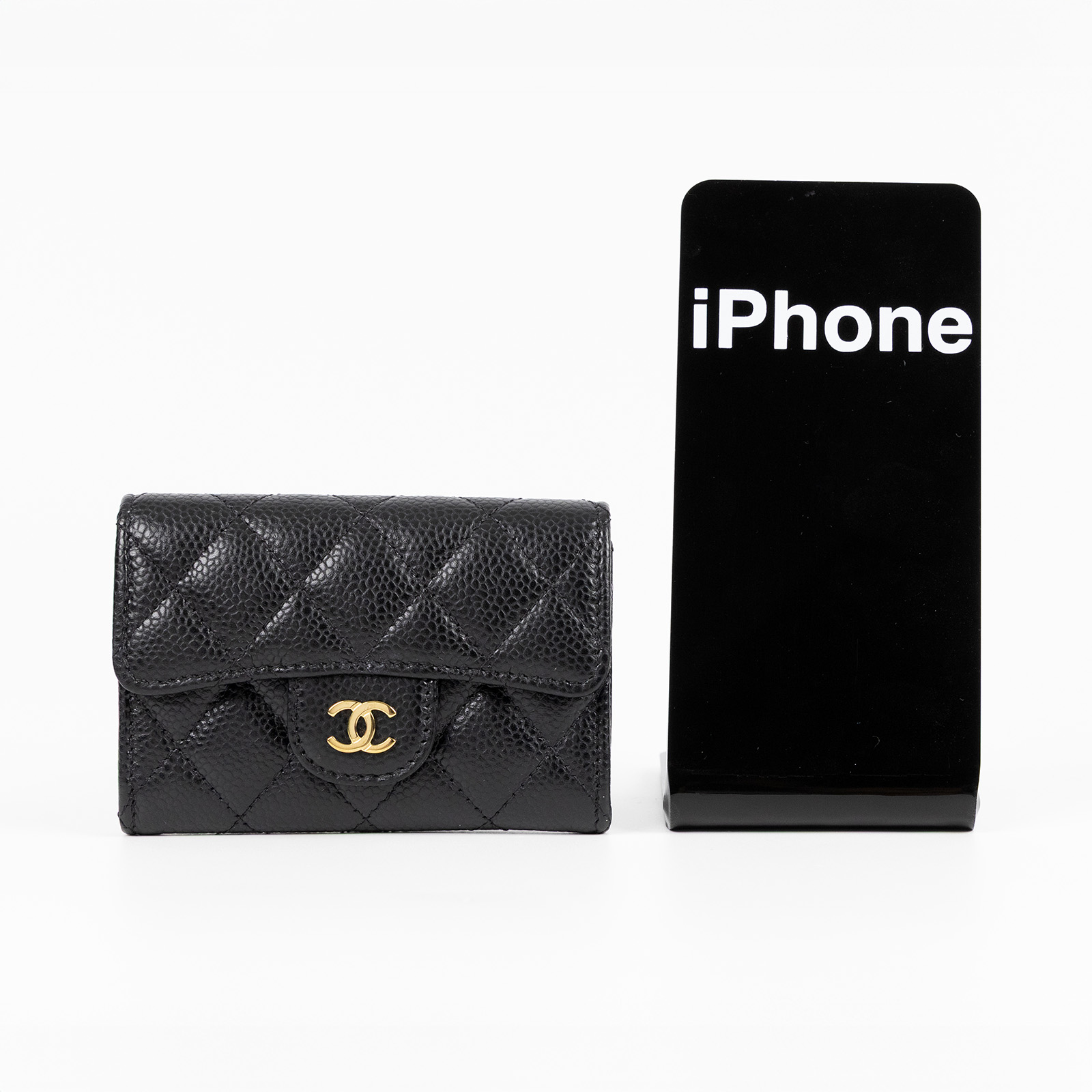 香奈兒 CHANEL 經典口蓋卡片夾 AP0214 黑荔枝卡包 原廠盒子/防塵袋/購買證明影本