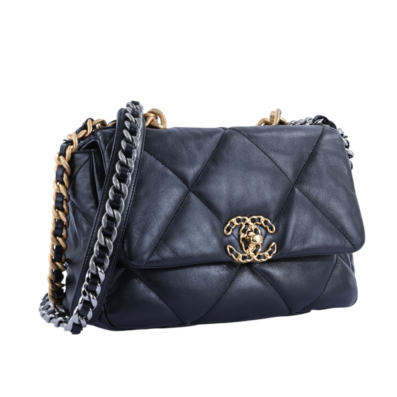 香奈兒 CHANEL 19 口蓋包 菱格紋 金銀鍊帶 手提 肩背包 AS1160 晶片款  無附屬品