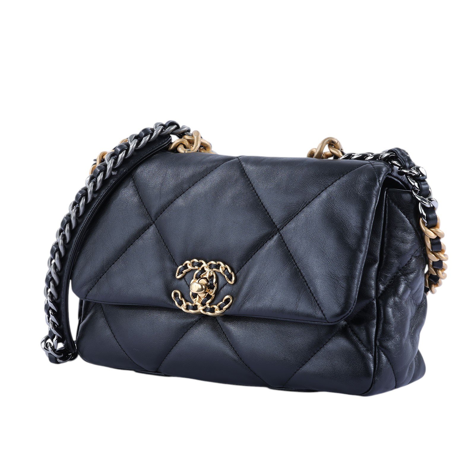 香奈兒 CHANEL 19 口蓋包 菱格紋 金銀鍊帶 手提 肩背包 AS1160 晶片款  無附屬品