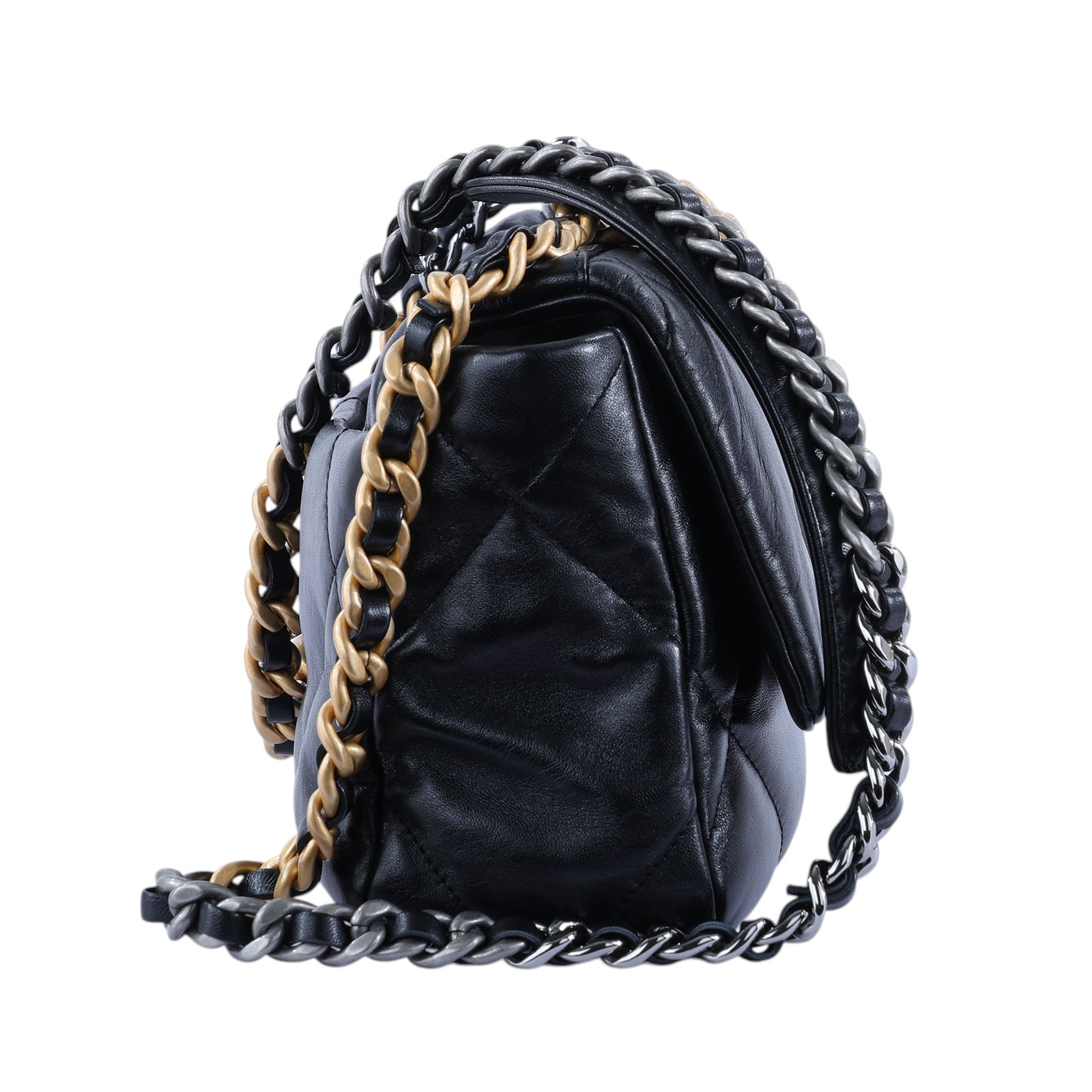 香奈兒 CHANEL 19 口蓋包 菱格紋 金銀鍊帶 手提 肩背包 AS1160 晶片款  無附屬品