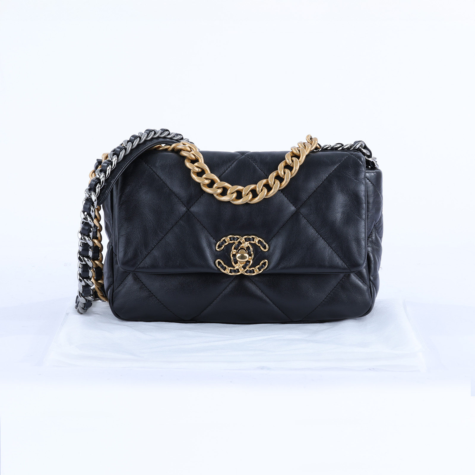 香奈兒 CHANEL 19 口蓋包 菱格紋 金銀鍊帶 手提 肩背包 AS1160 晶片款  無附屬品