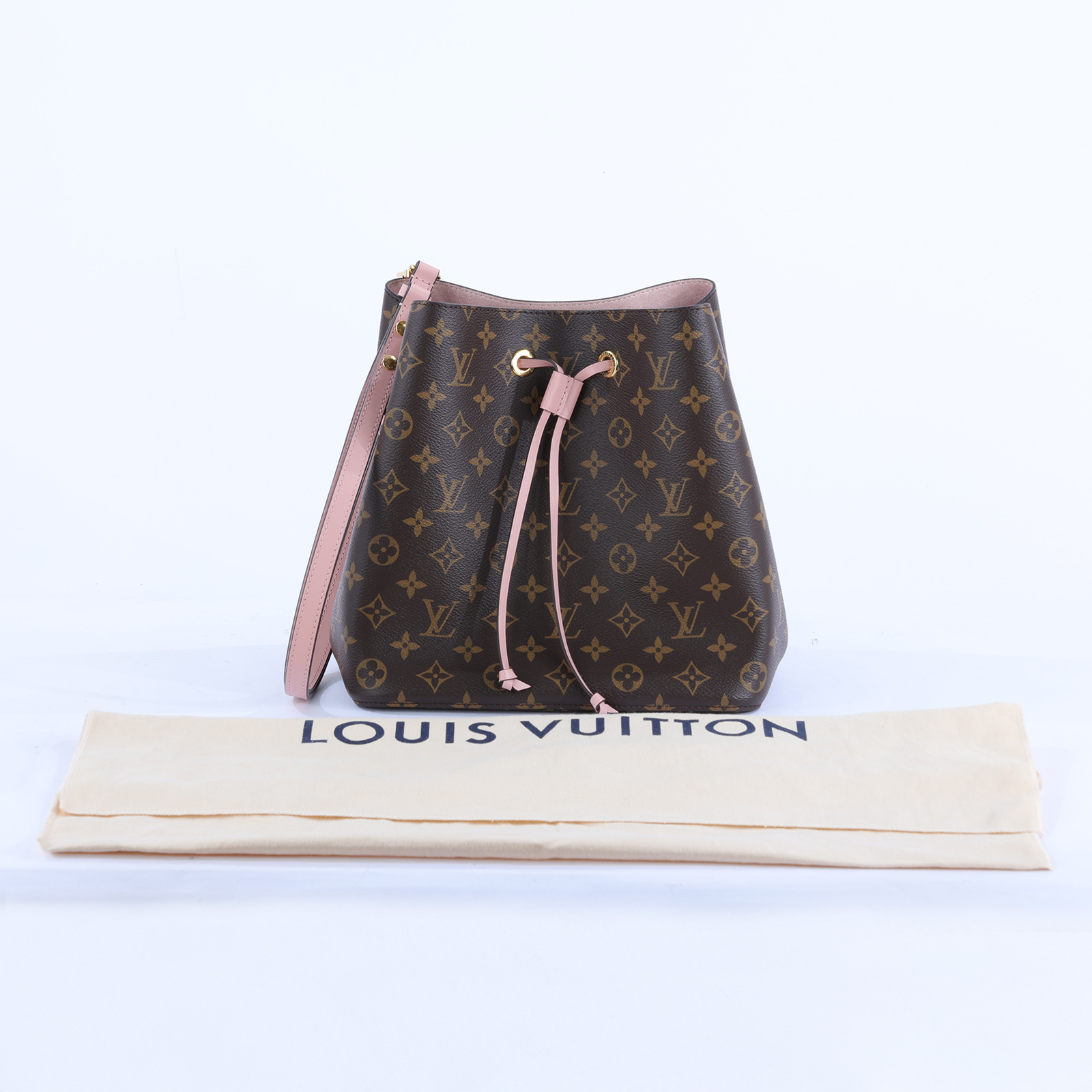 路易威登 LOUIS VUITTON NéoNoé MM 經典帆布 肩背 水桶包 粉紅色 M44022 原花粉NEONOE 防塵袋