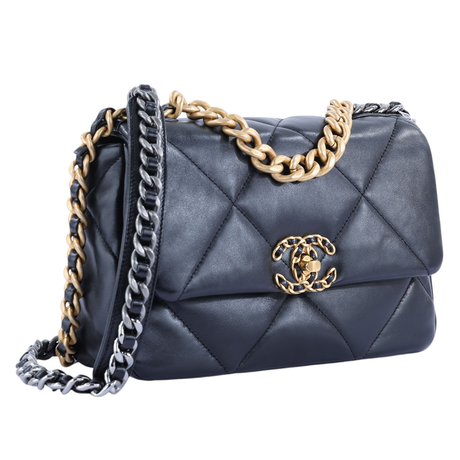 香奈兒 CHANEL 19 口蓋包 菱格紋 手提 肩背包  晶片款 黑19包 26CM 原廠盒子/防塵袋