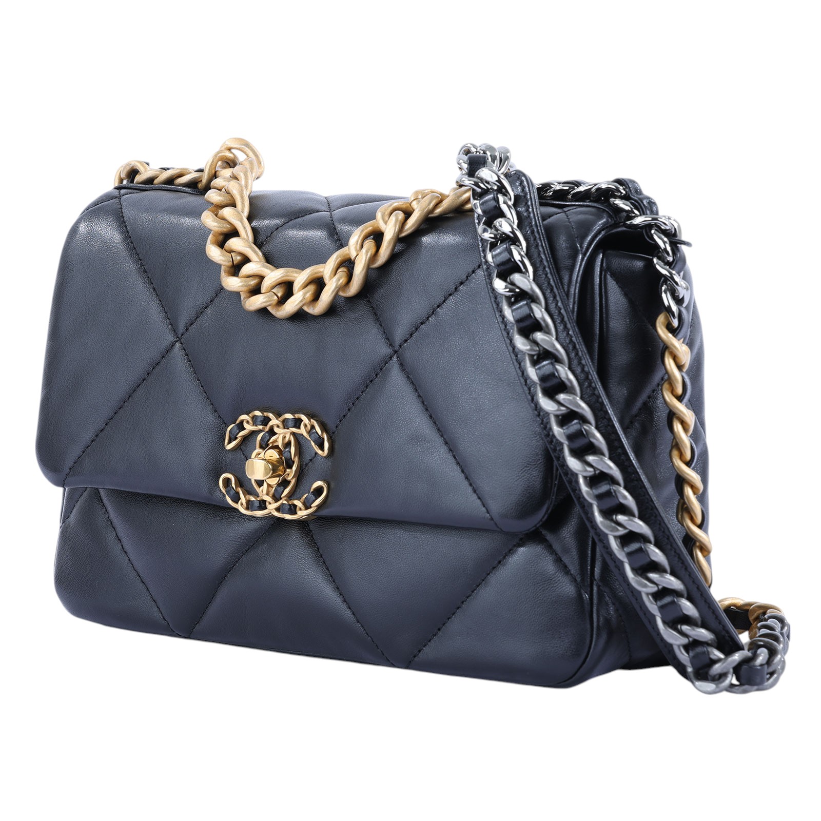 香奈兒 CHANEL 19 口蓋包 菱格紋 手提 肩背包  晶片款 黑19包 26CM 原廠盒子/防塵袋