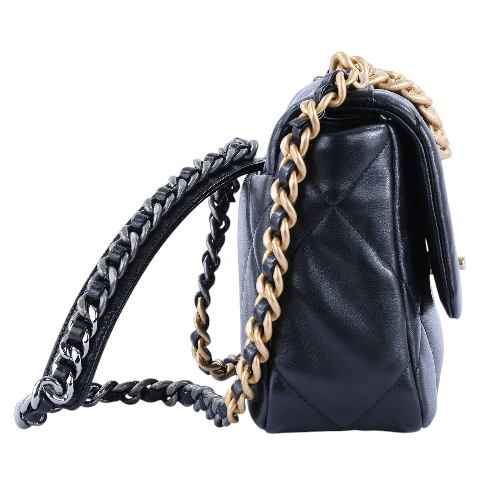 香奈兒 CHANEL 19 口蓋包 菱格紋 手提 肩背包  晶片款 黑19包 26CM 原廠盒子/防塵袋