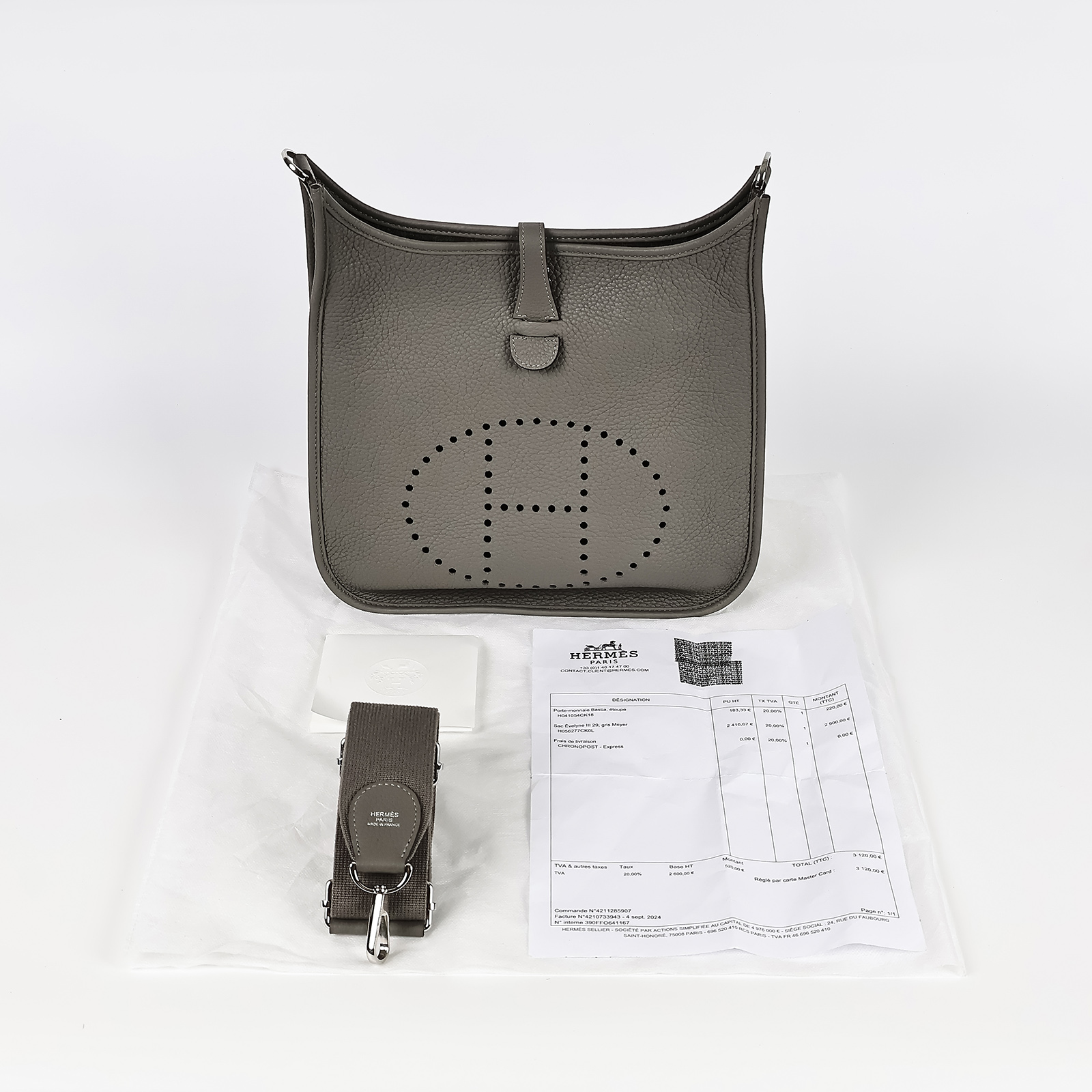 愛馬仕 Hermès Evelyne Bag 伊芙琳包 29 馬蹄型 EV29 H056277/W刻 ☆積雨雲灰EVELYNE29 背帶